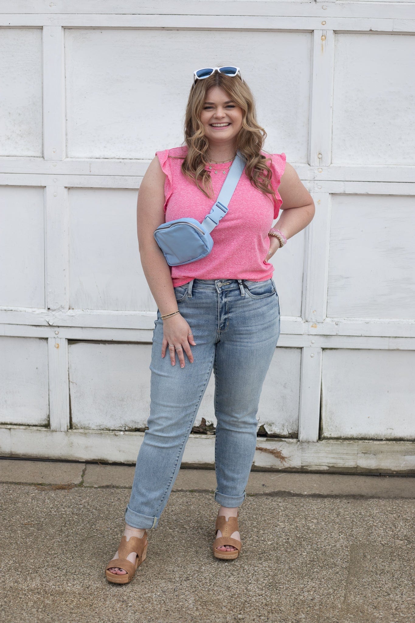 Hot Pink Ruffle Cap Sleeve Top