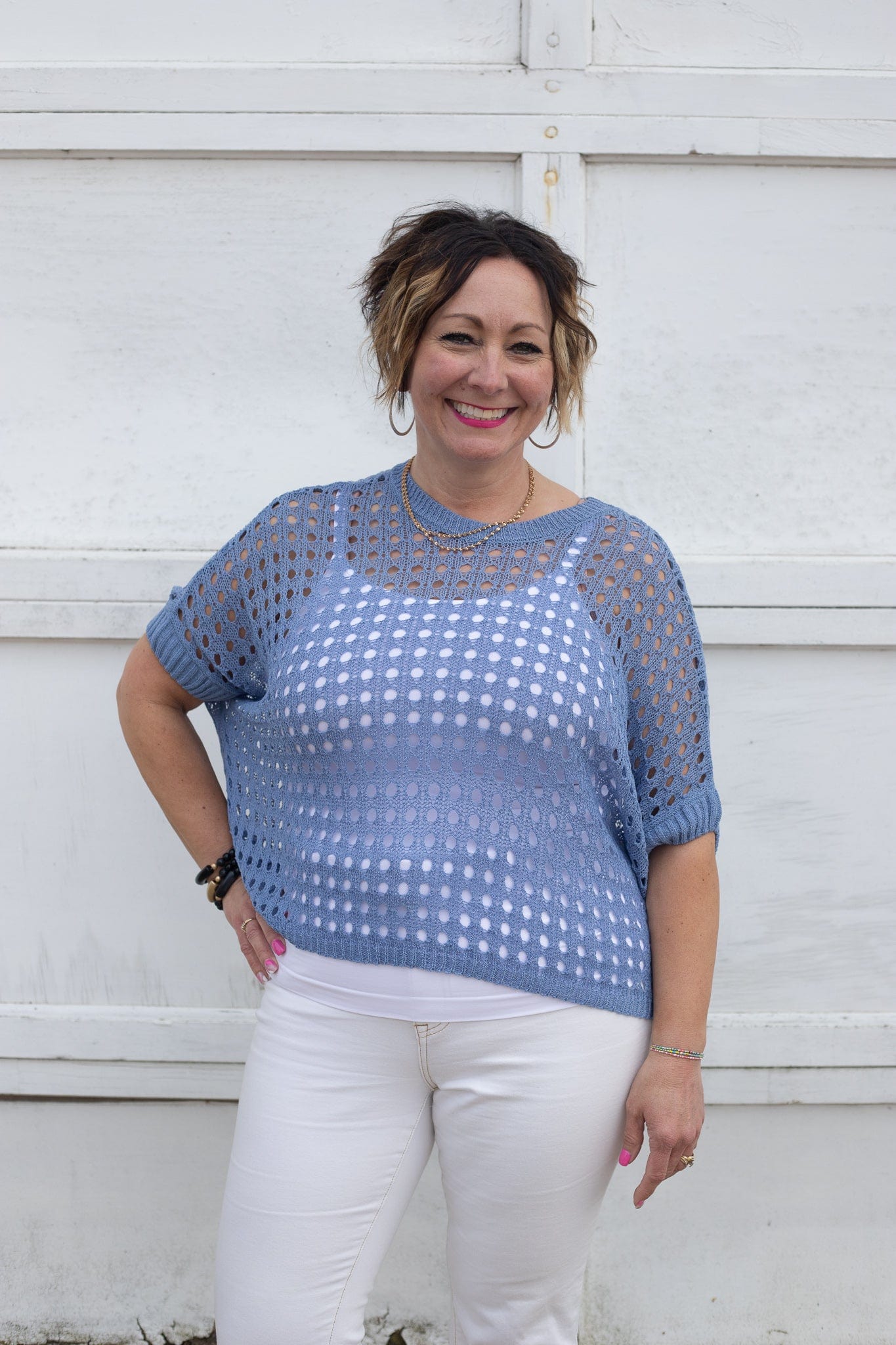 Blue Crochet Crop Poncho