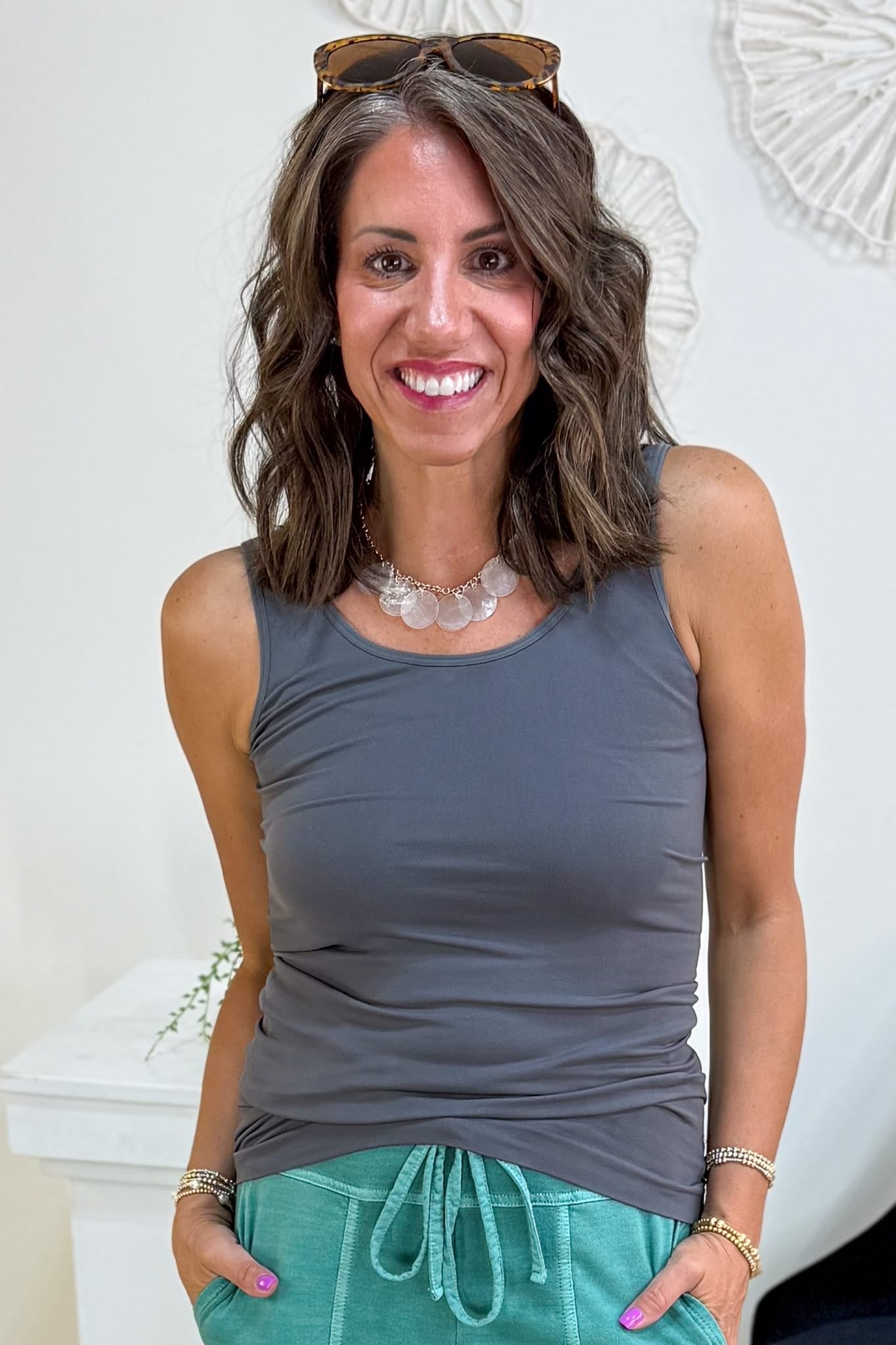 Charcoal Reversible V U Neck Tank