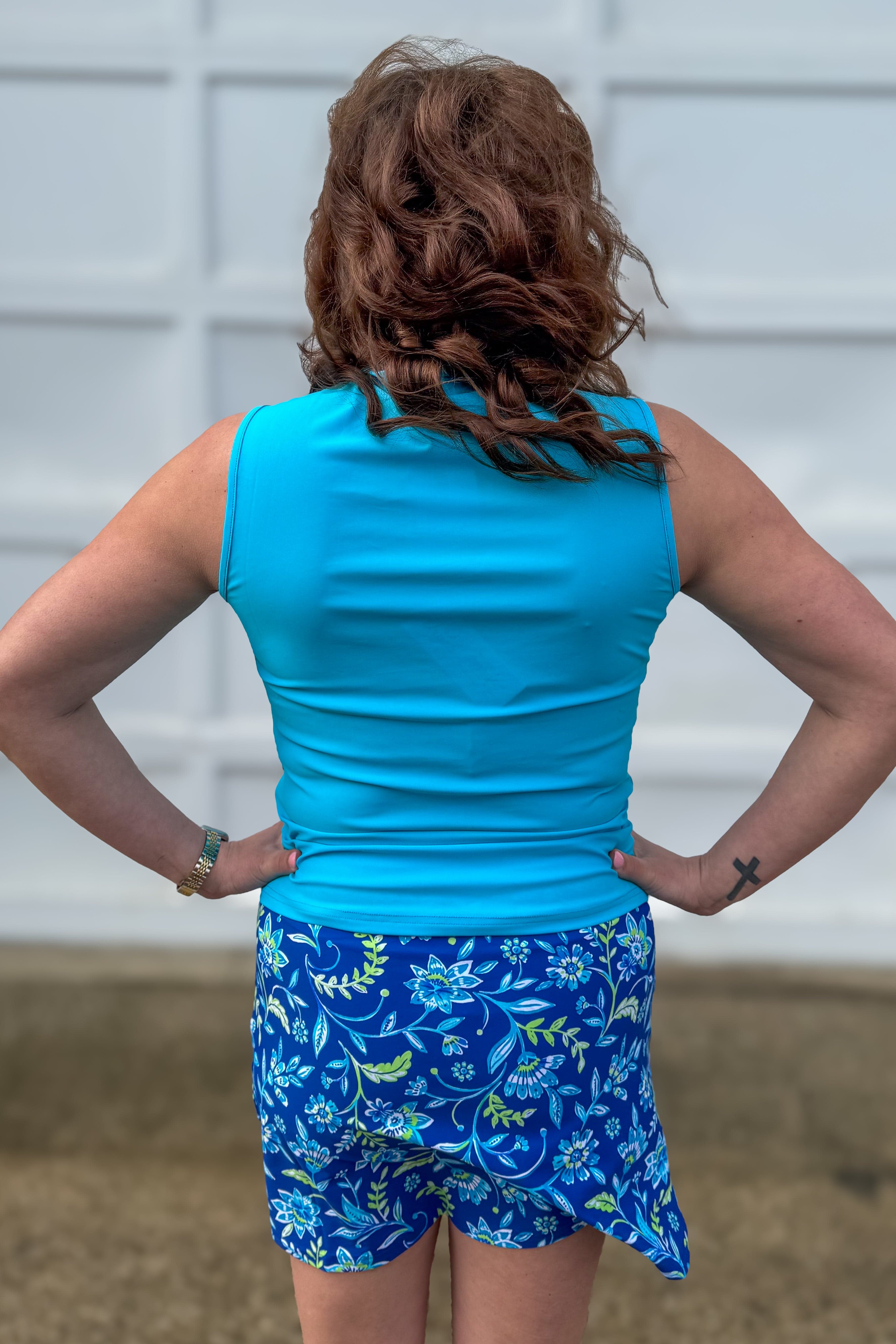 Sky Blue Sleeveless Front Zip Top back