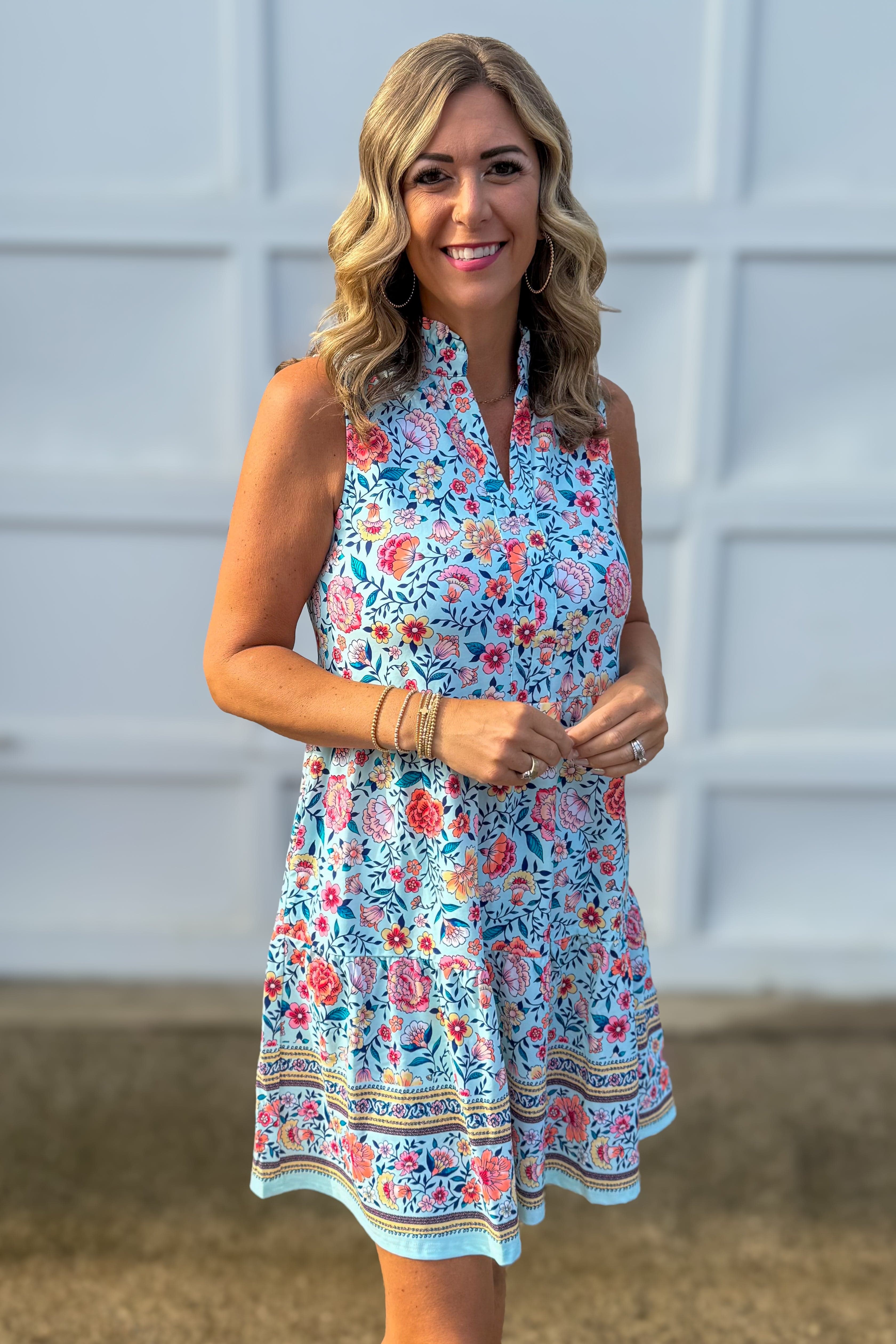 Mint Laison Floral Sleeveless Tiered Dress