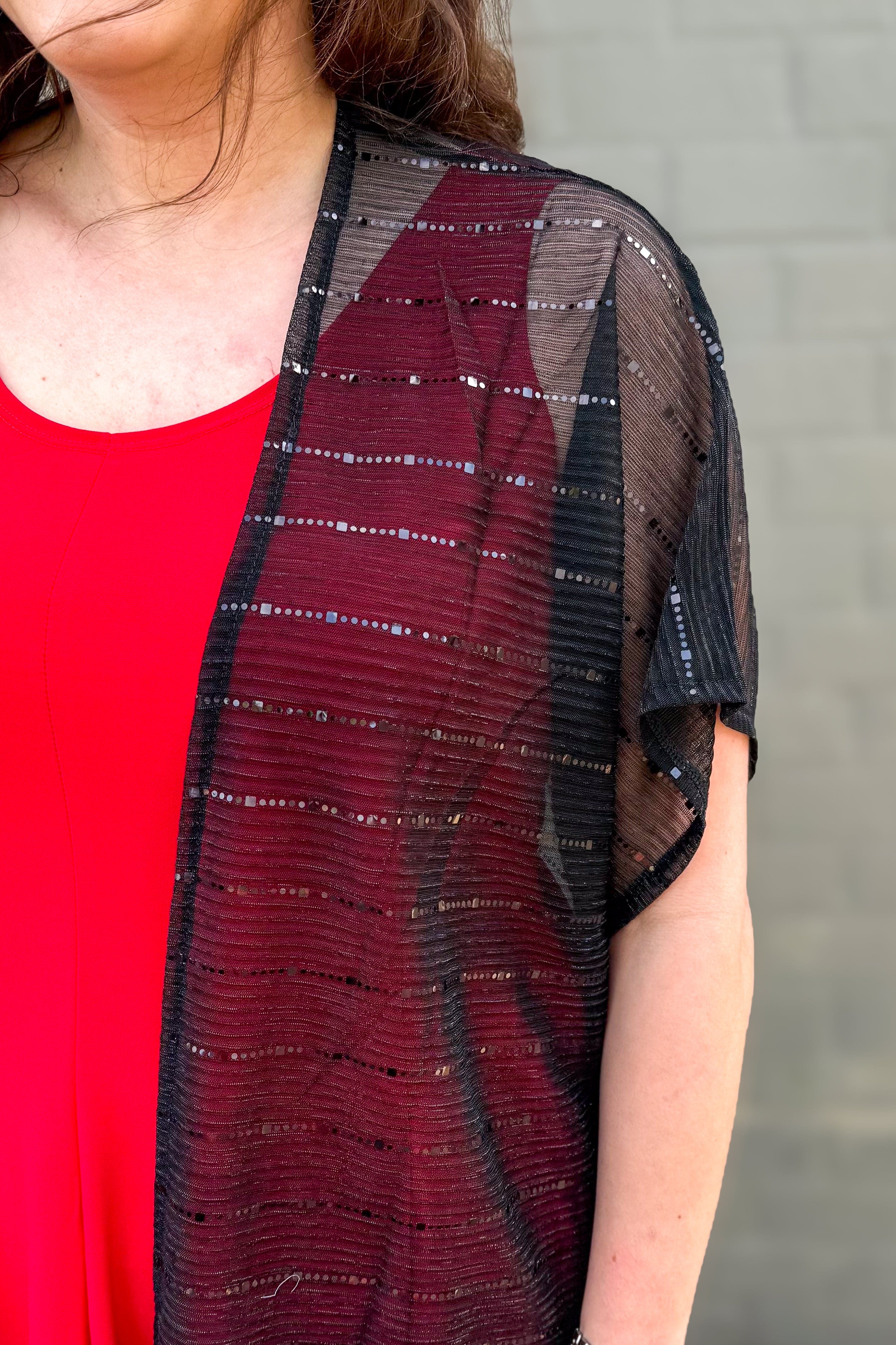 Black Metallic Kimono detailed
