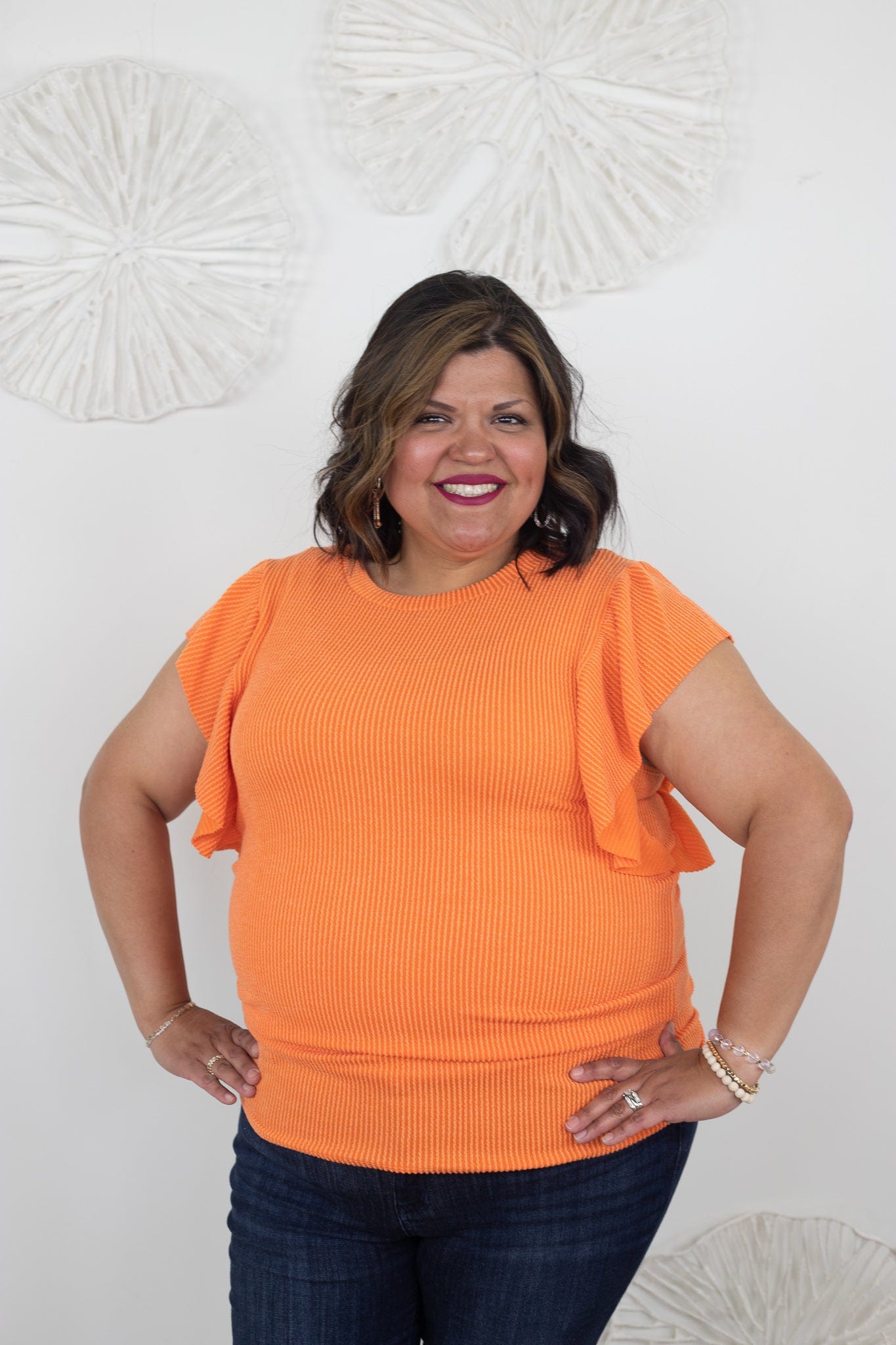 Orange Simple Ribbed Top