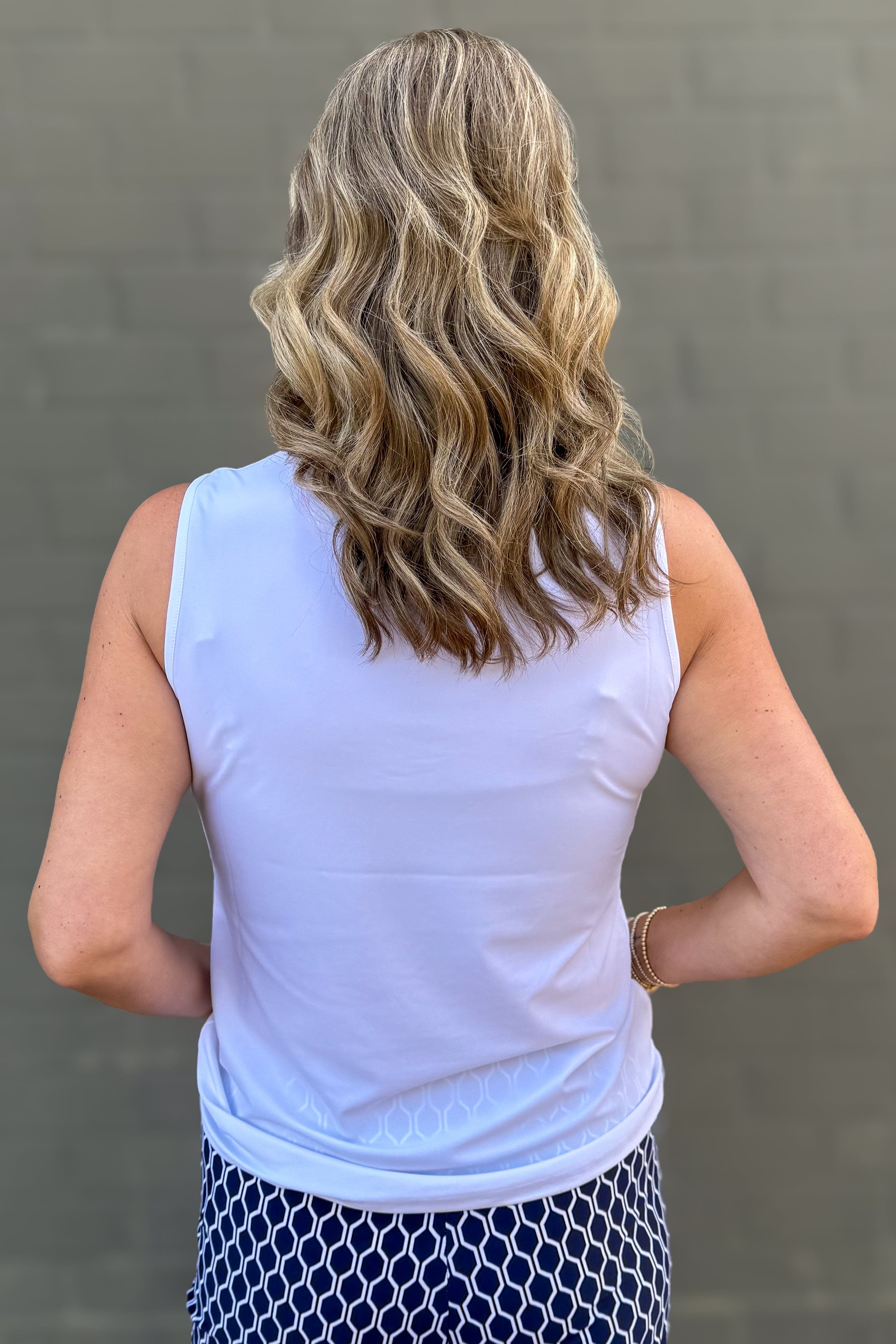 White Sleeveless Front Zip Top back