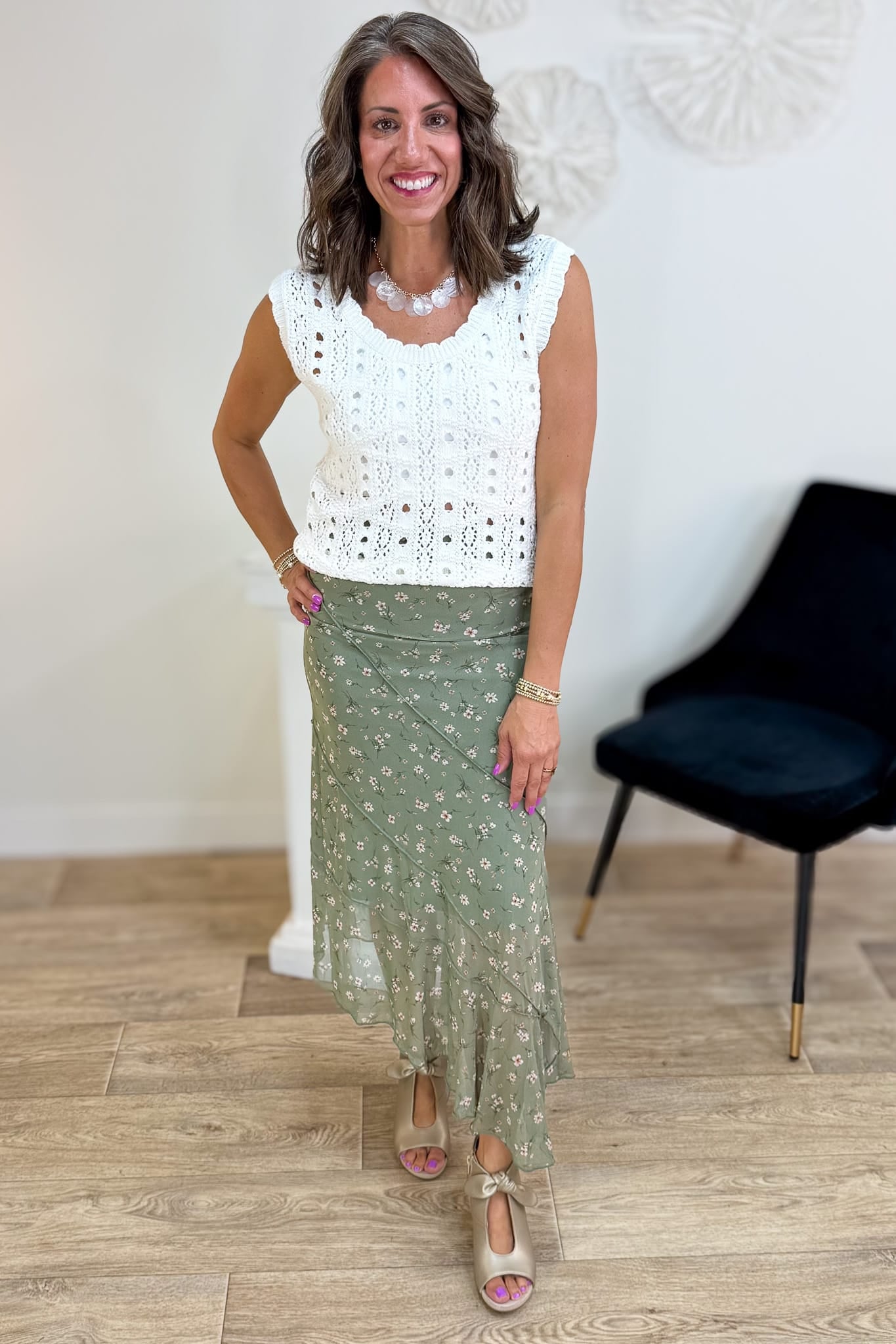 Olive Floral Mesh Skirt