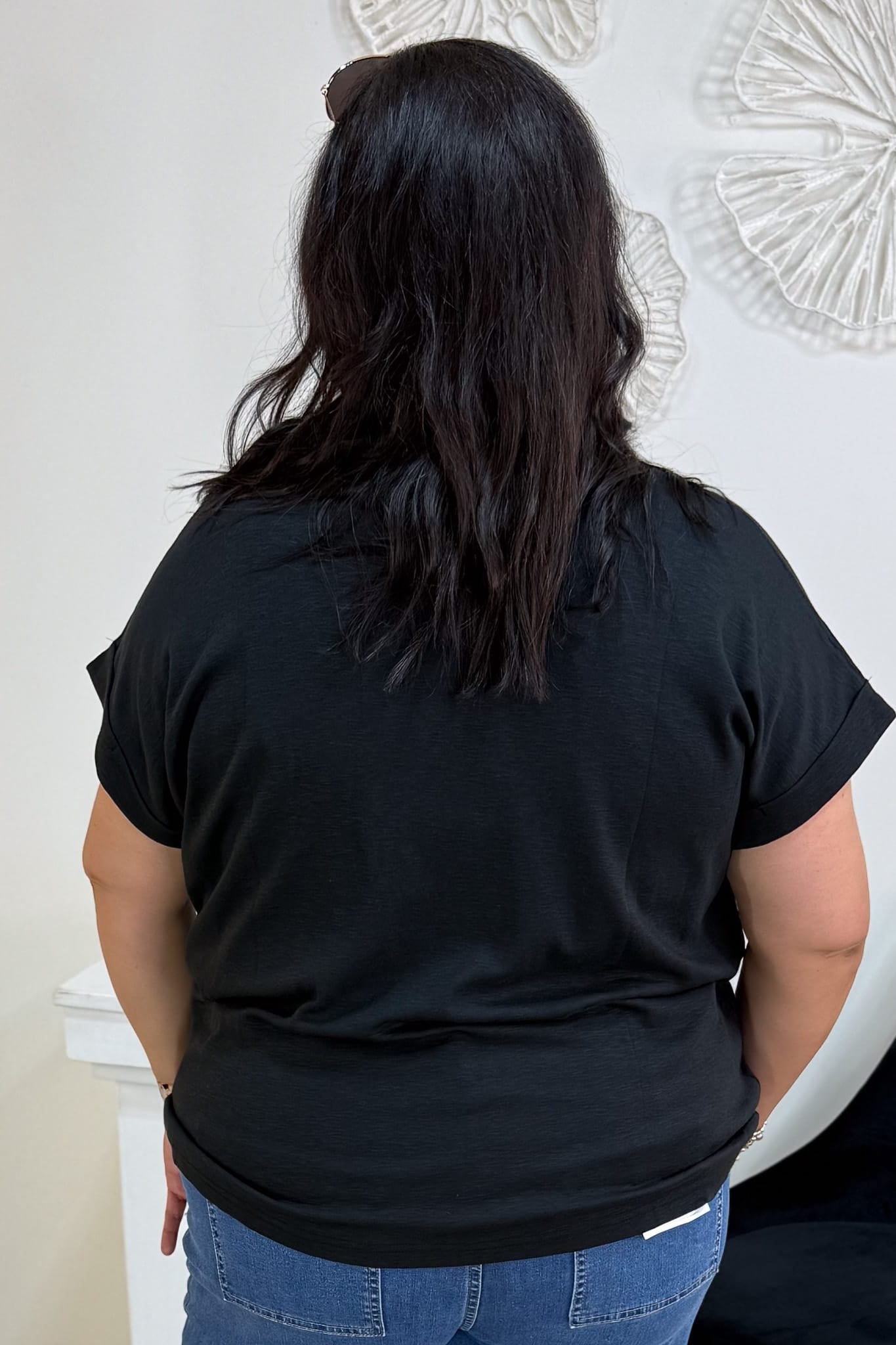 Black Modal Rolled Sleeve Tee Back