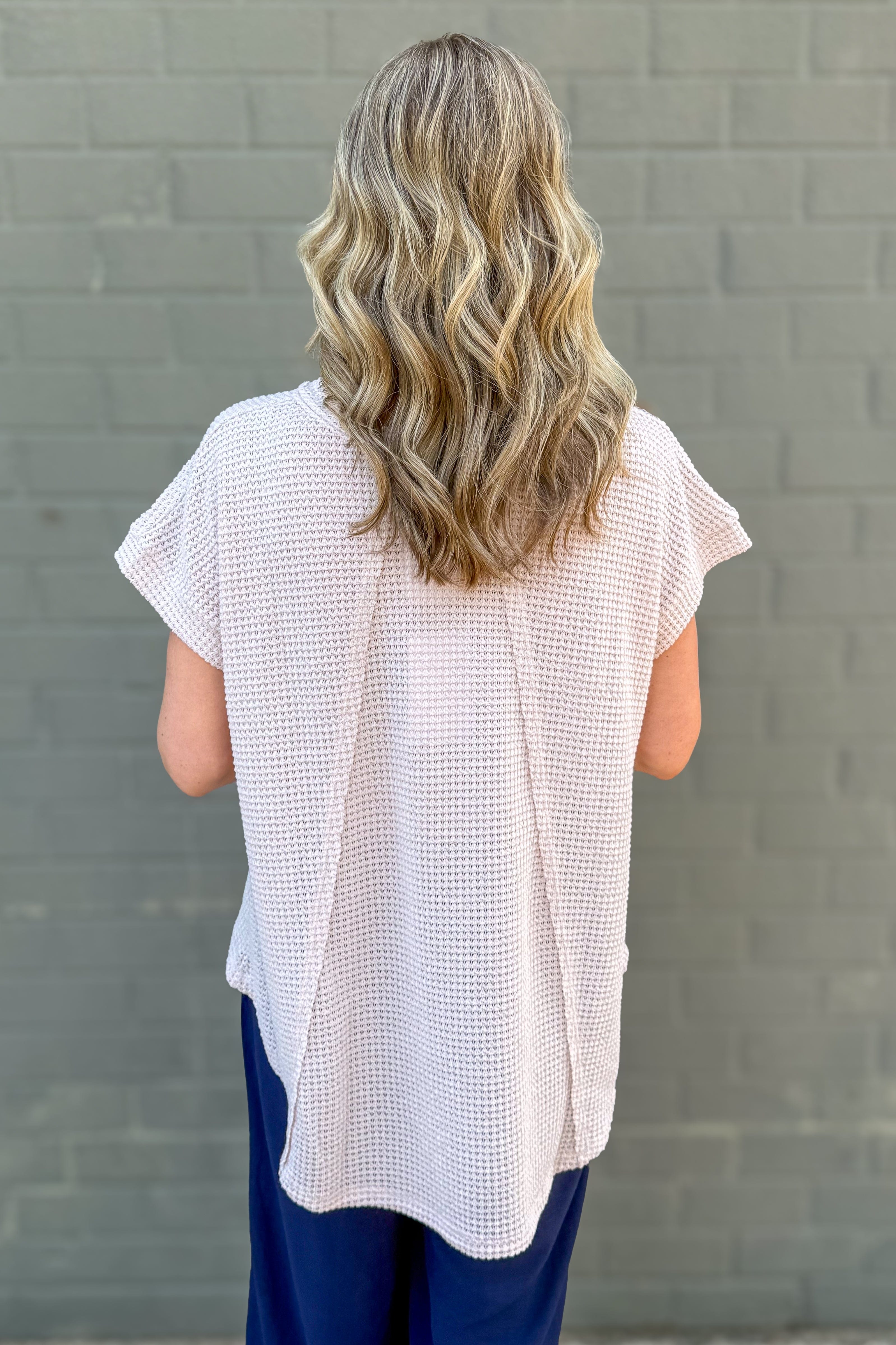 Oatmeal Waffle Weave Top back