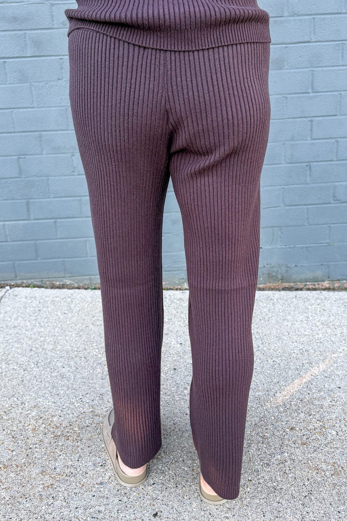 Brown Luxe Ribbed Relaxed Knit Pant Back