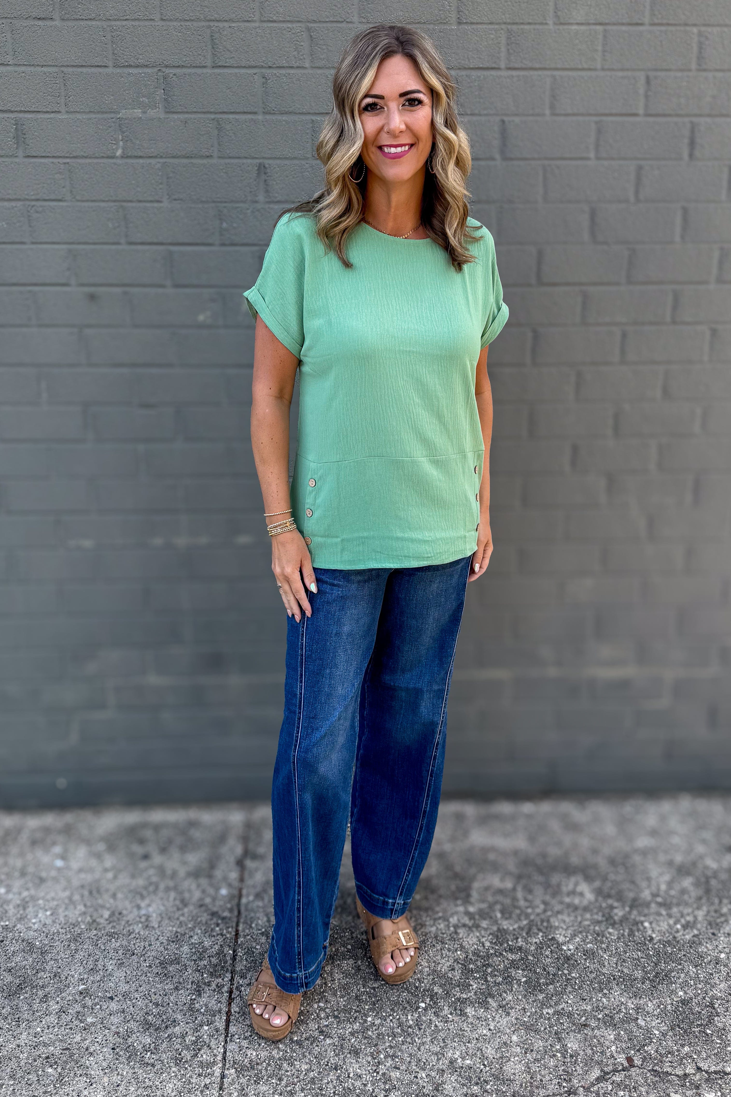 Moss Side Button Top styled