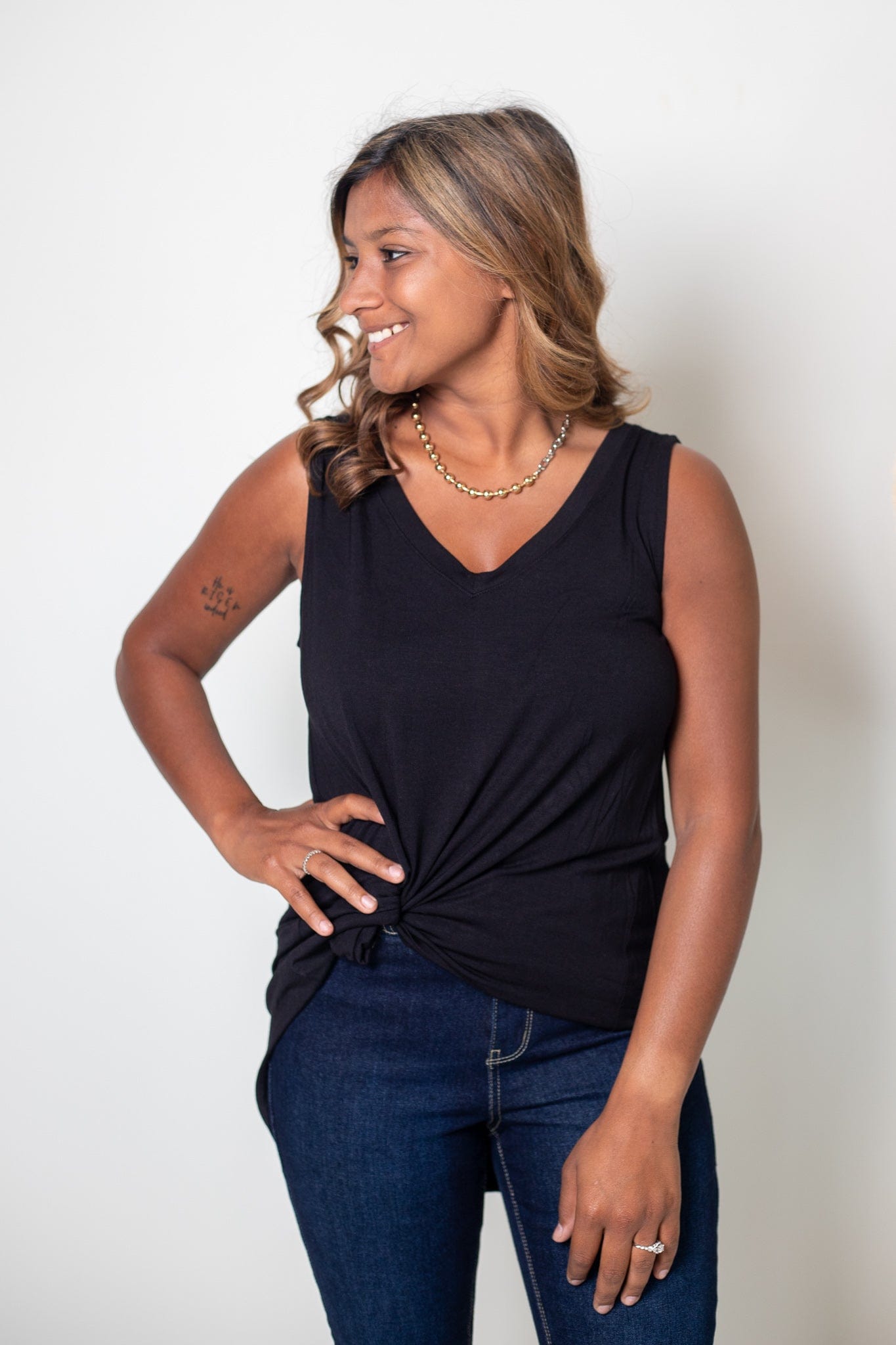Black Luxe Flowy Tank Top, Front View