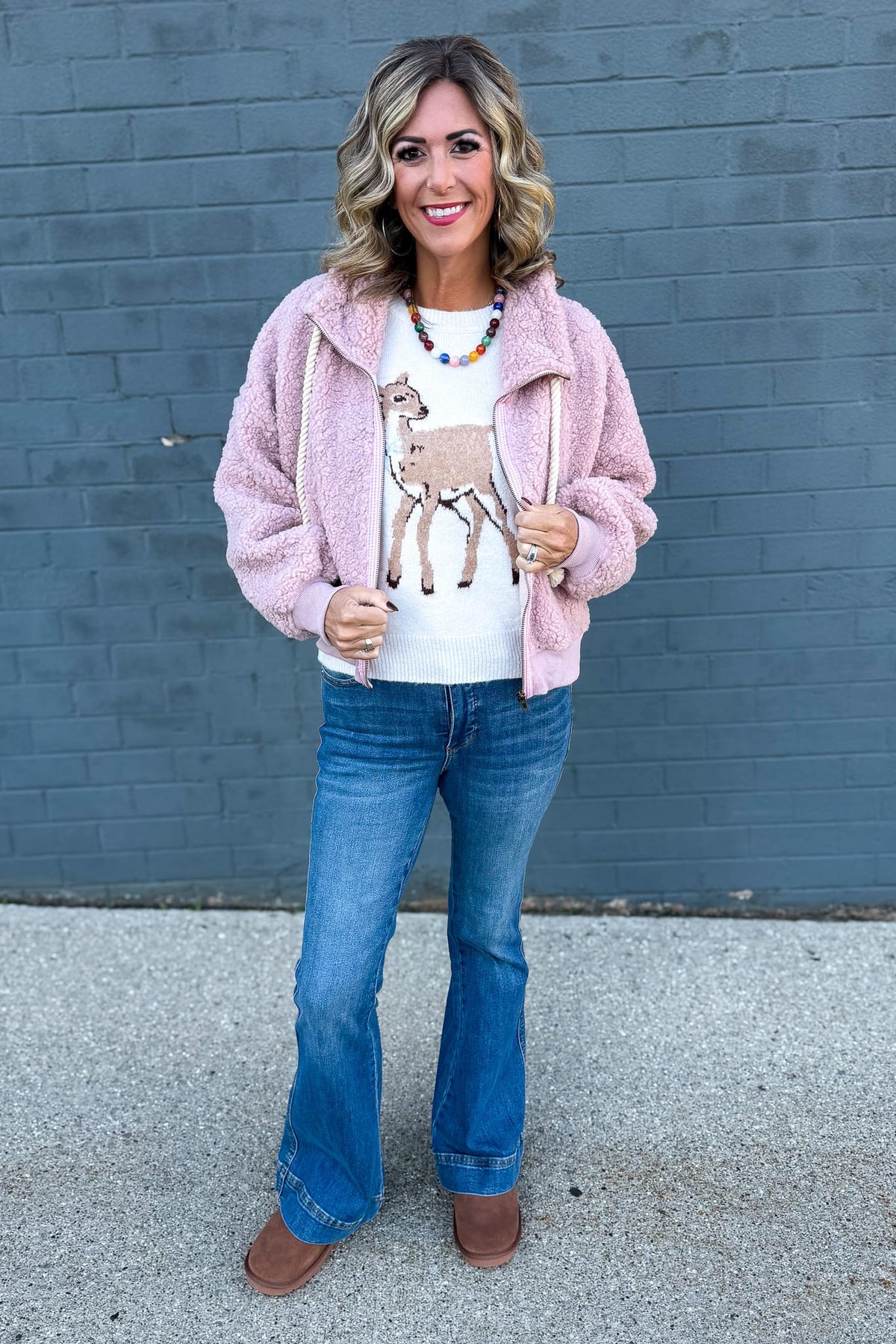 Dusty Pink Mock Neck Sherpa Jacket Styled