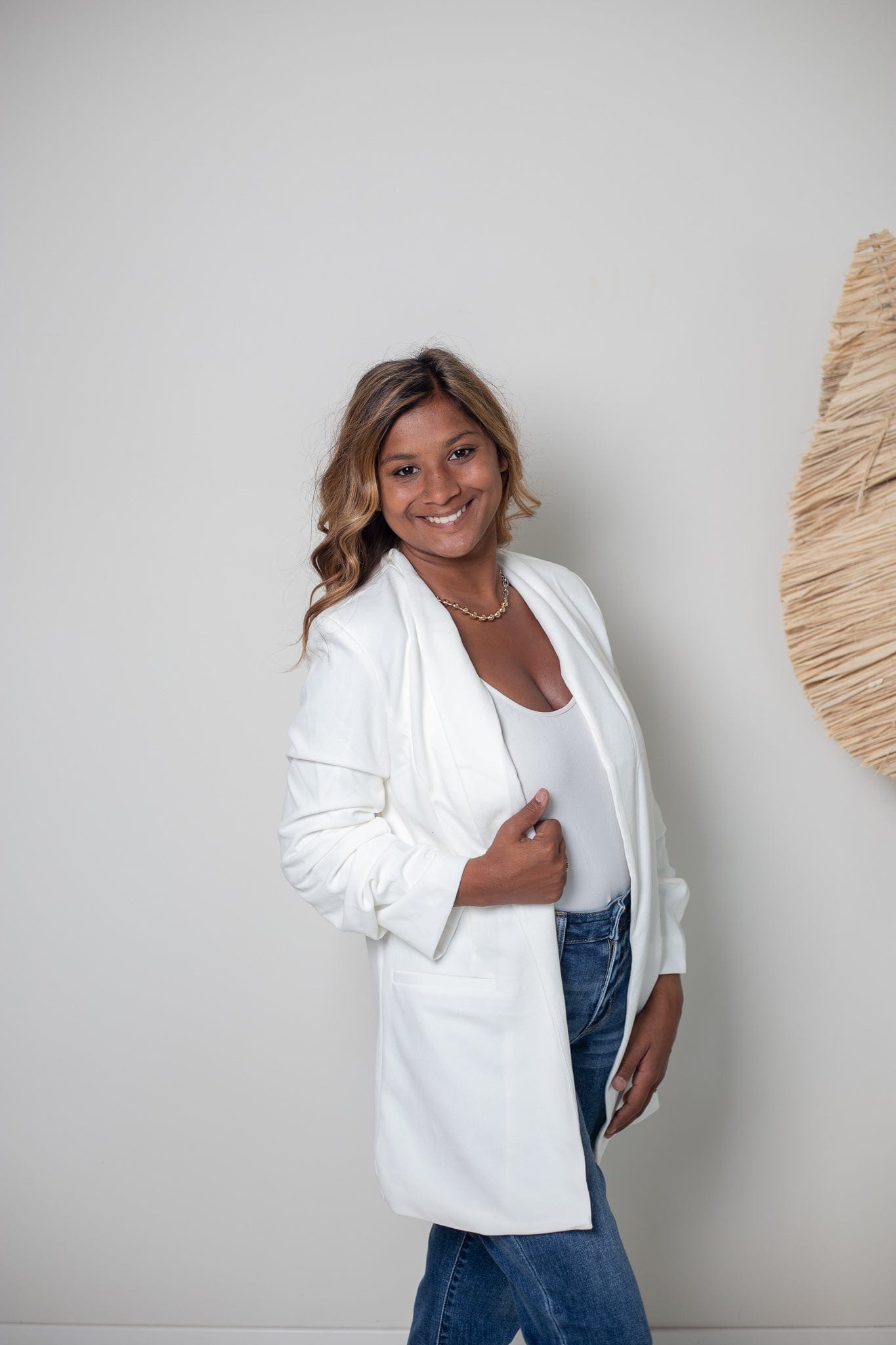 Ivory Knit Crepe Blazer