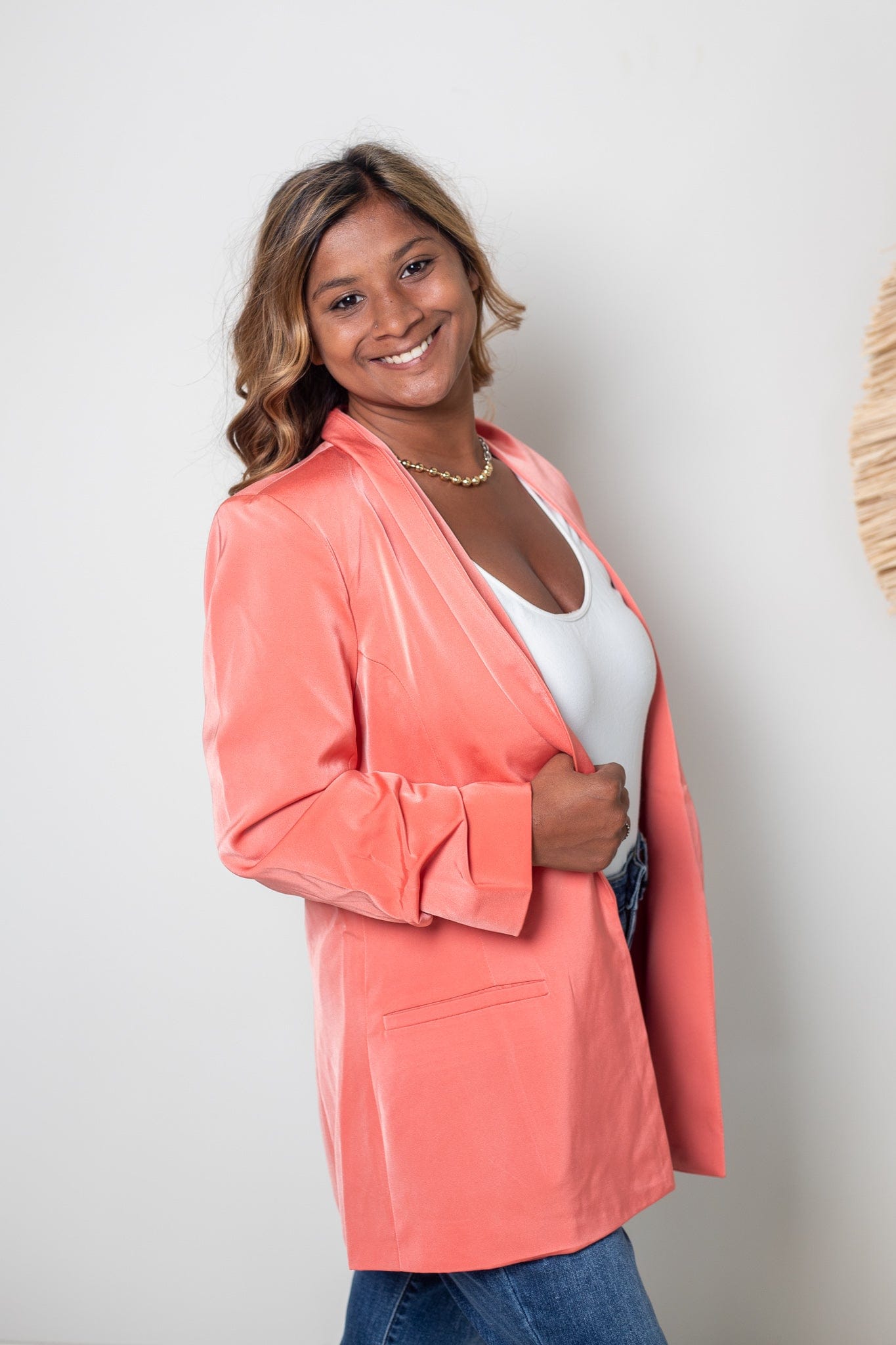 Coral Orange Satin Blazer