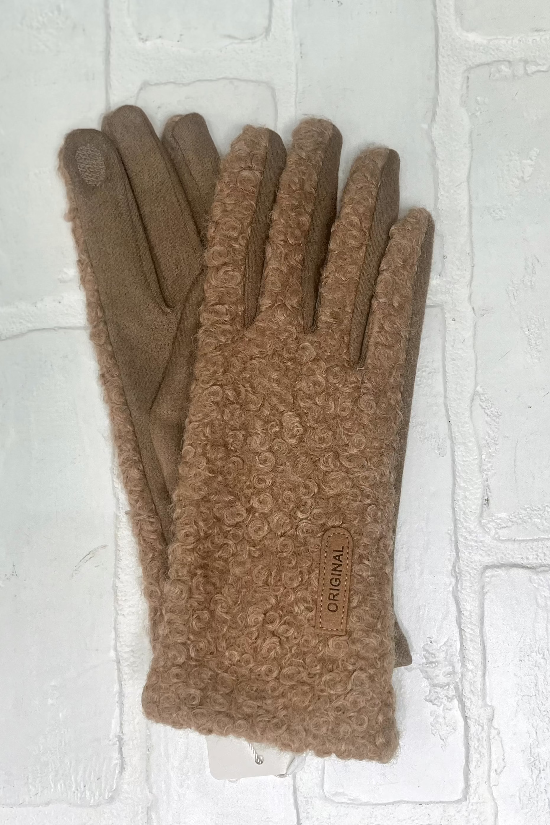 Camel Boucle & Suede Glove