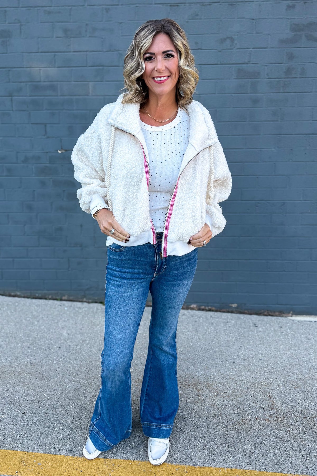 Ivory Polka Dot Pointelle Top Styled