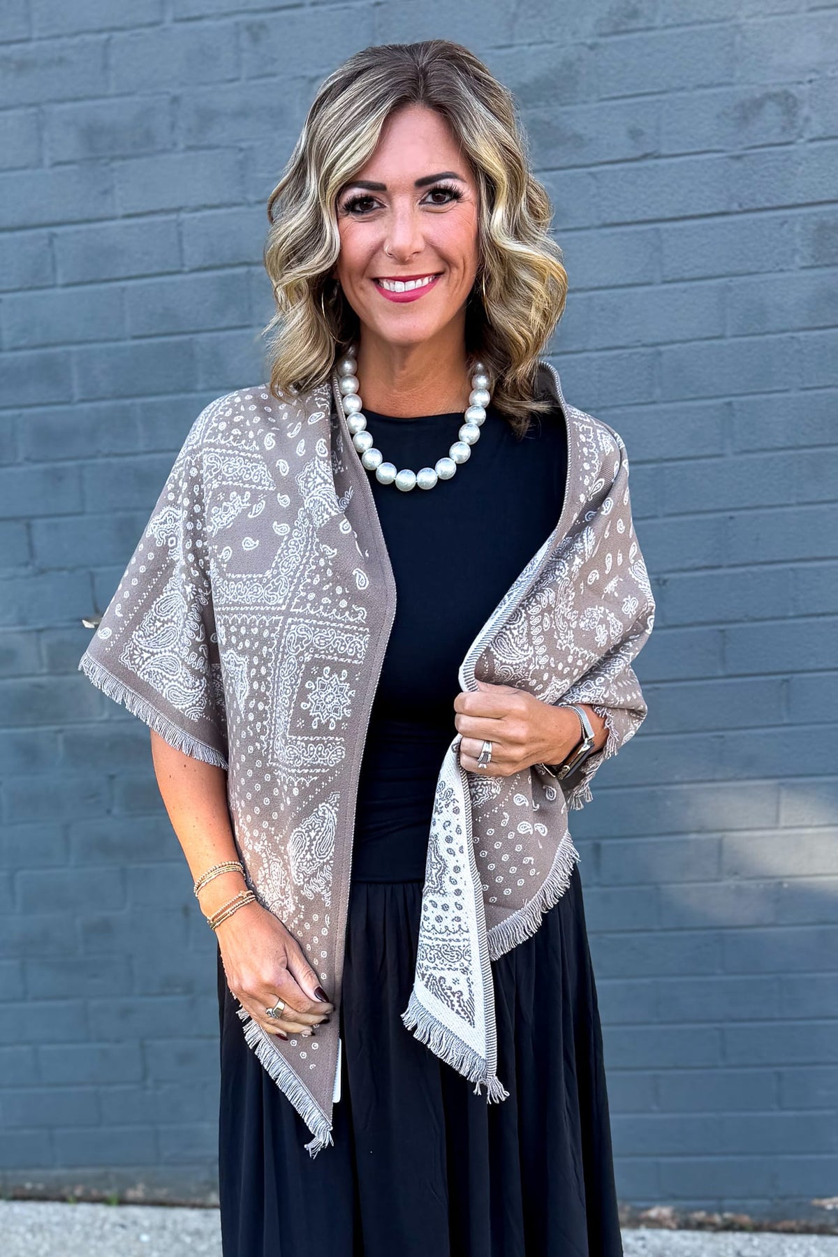 Beige Bandana Paisley Mix Triangular Scarf
