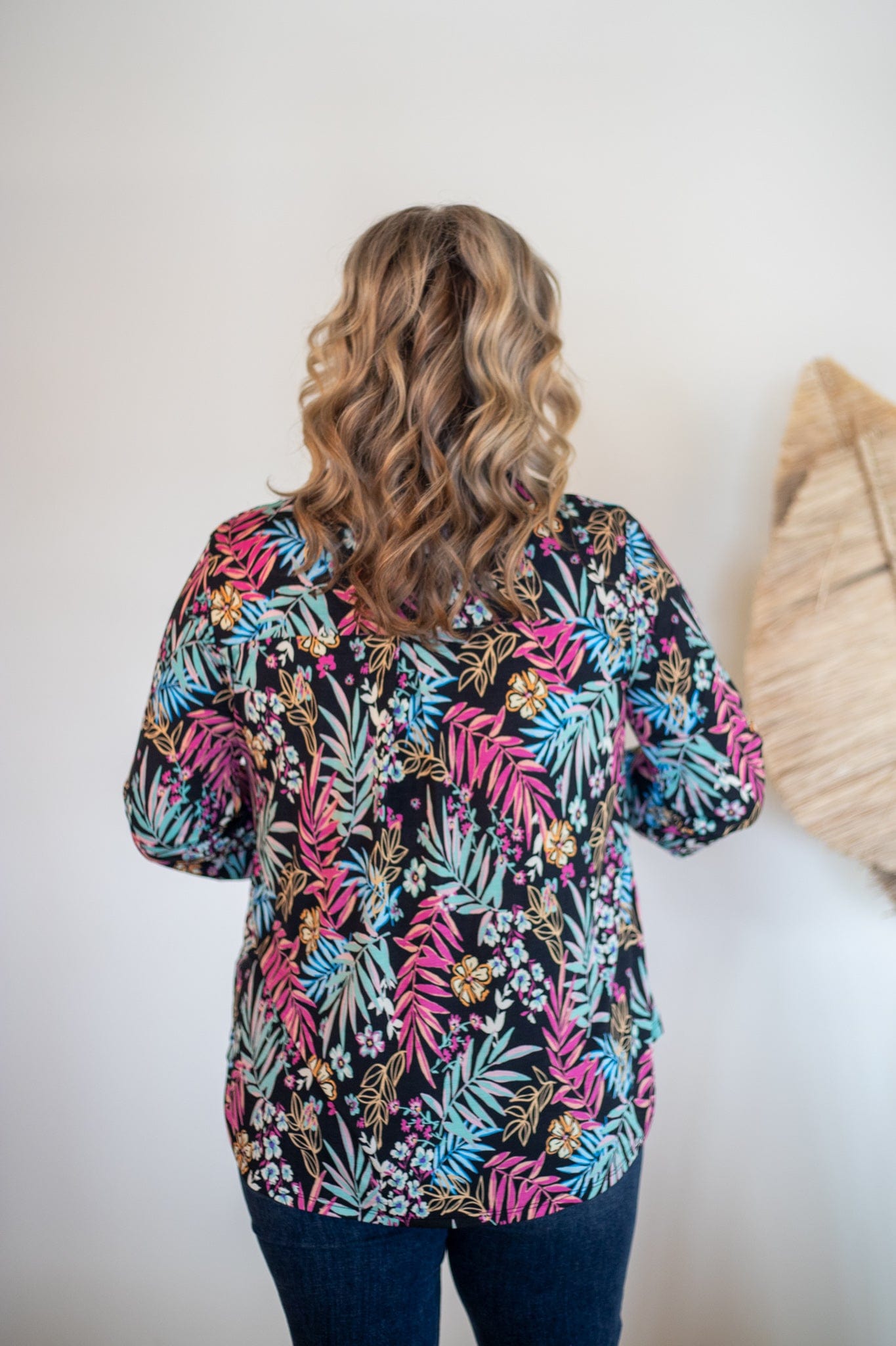Tropical Print Black Lizzy Top, back view
