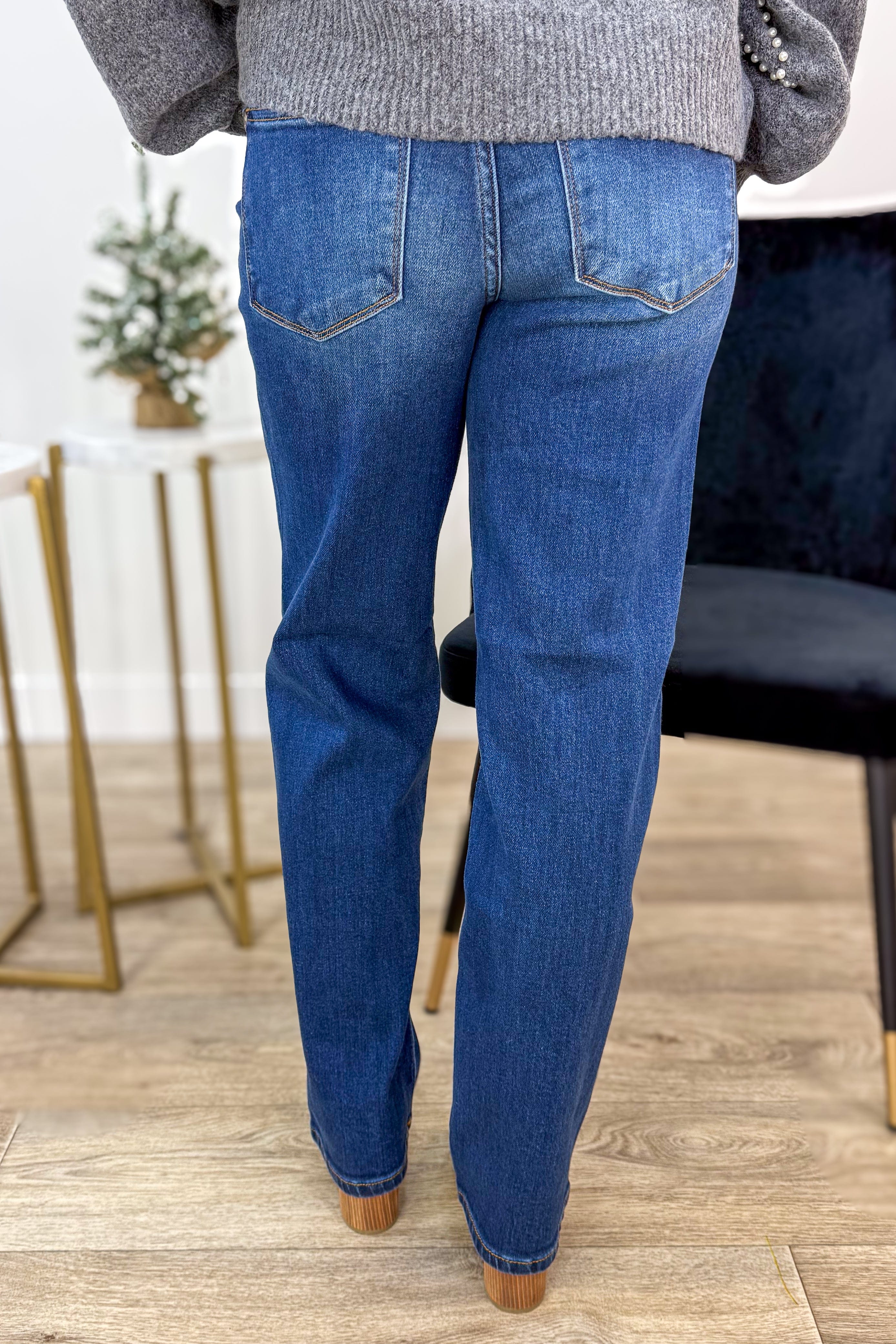 Mid Rise Side Seam Detail Straight Denim Back