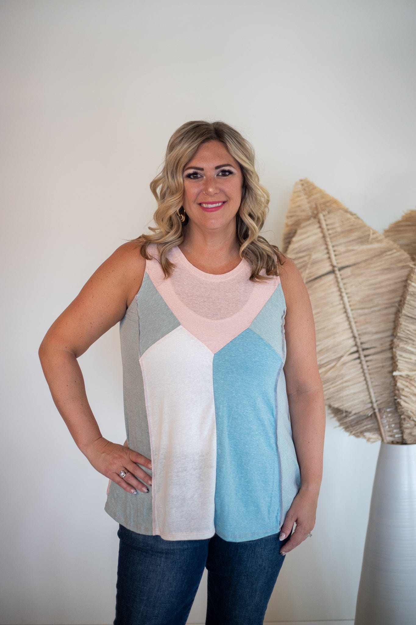 Pastel Playful Colorblock Top, Front View