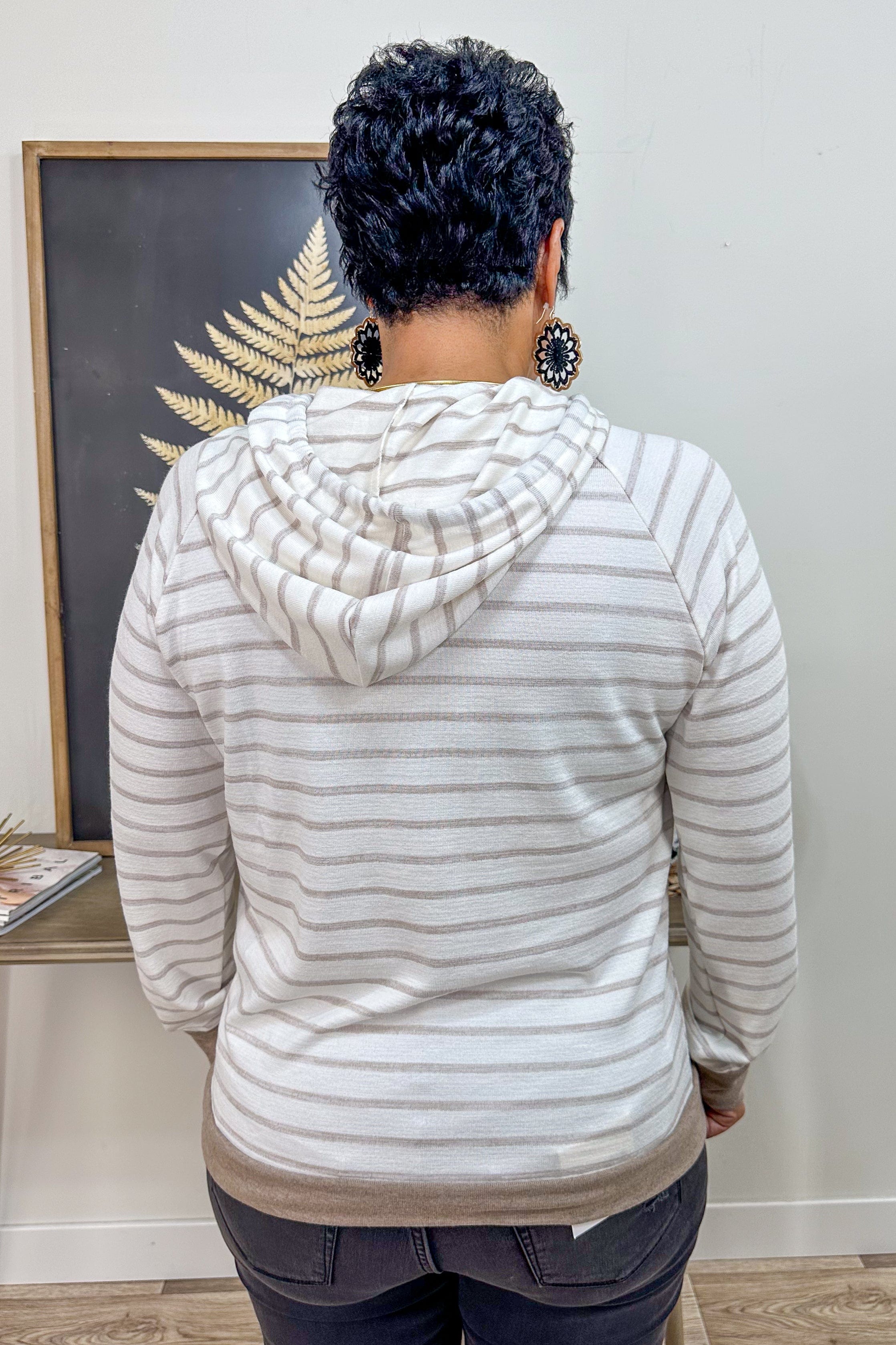 Taupe Striped Hoodie Top back