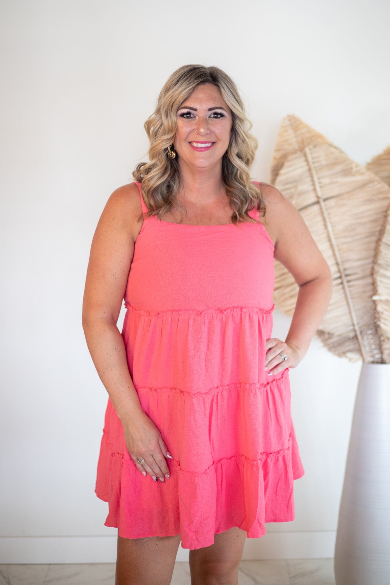 Coral Babydoll Sleeveless Dress
