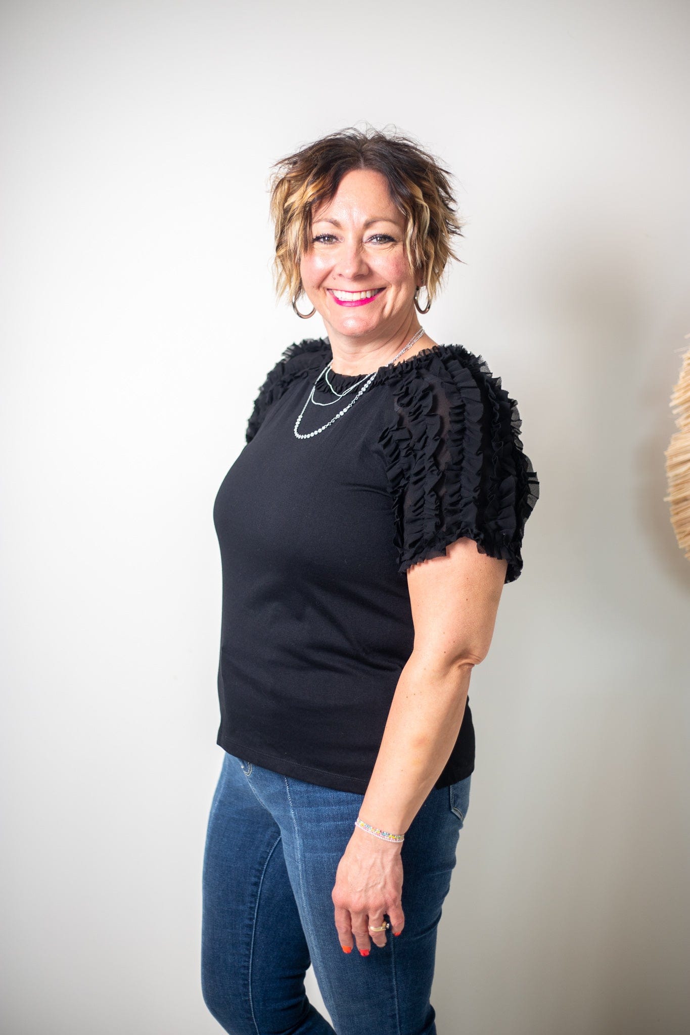 Black Ruffle Detail Top