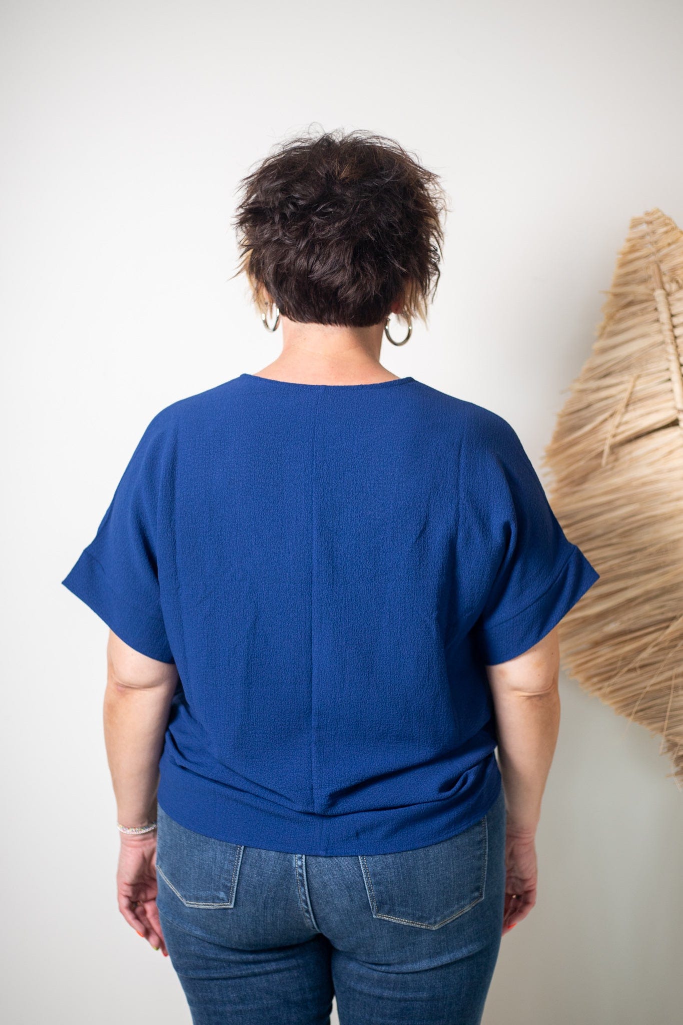 Light Navy Crinkle Breezy Blouse