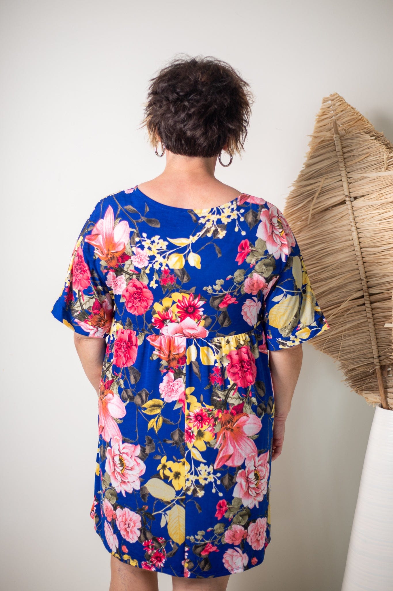 Pink Floral Royal Blue Babydoll Dress