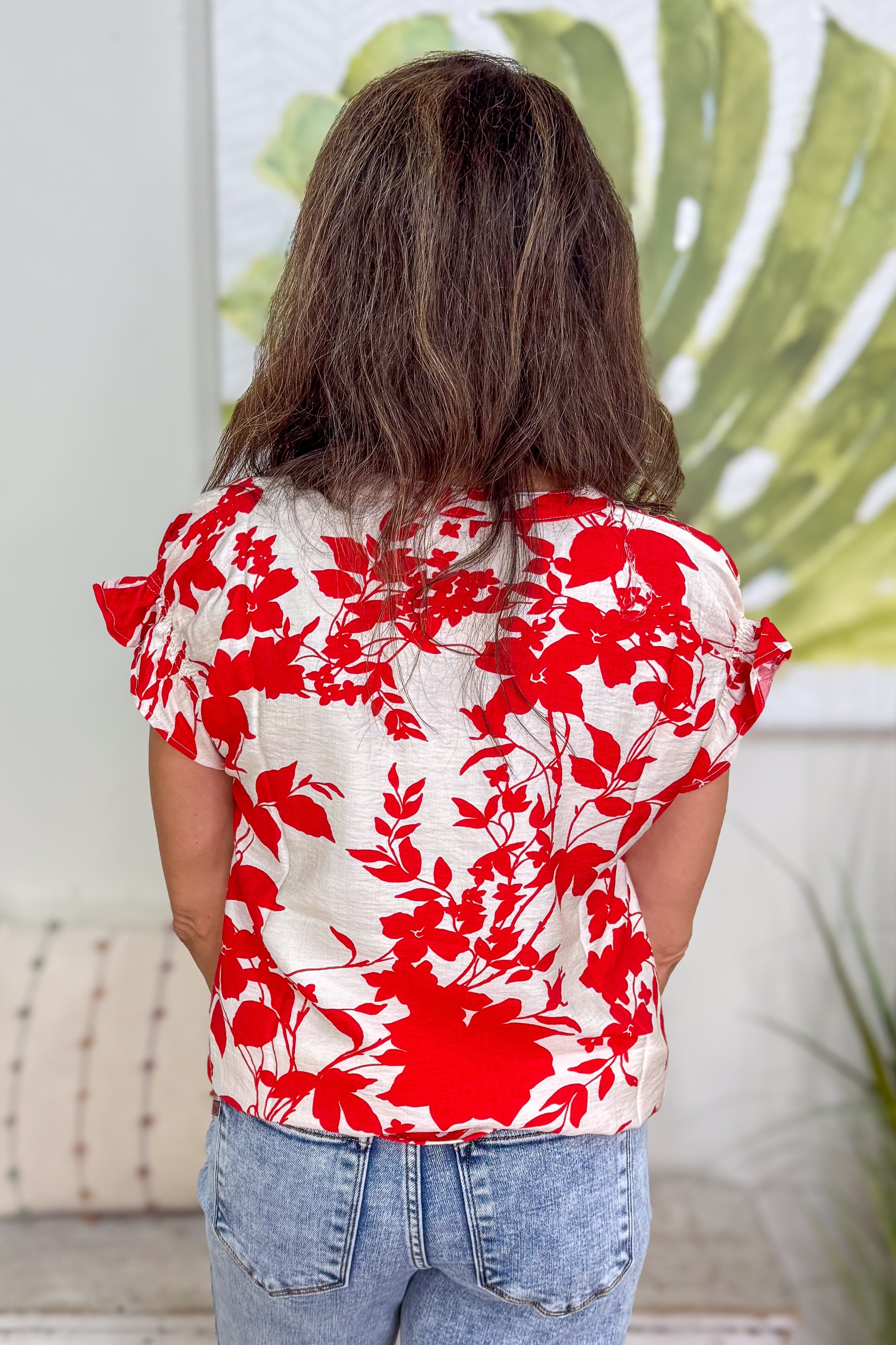 Red Floral Print Blouse back