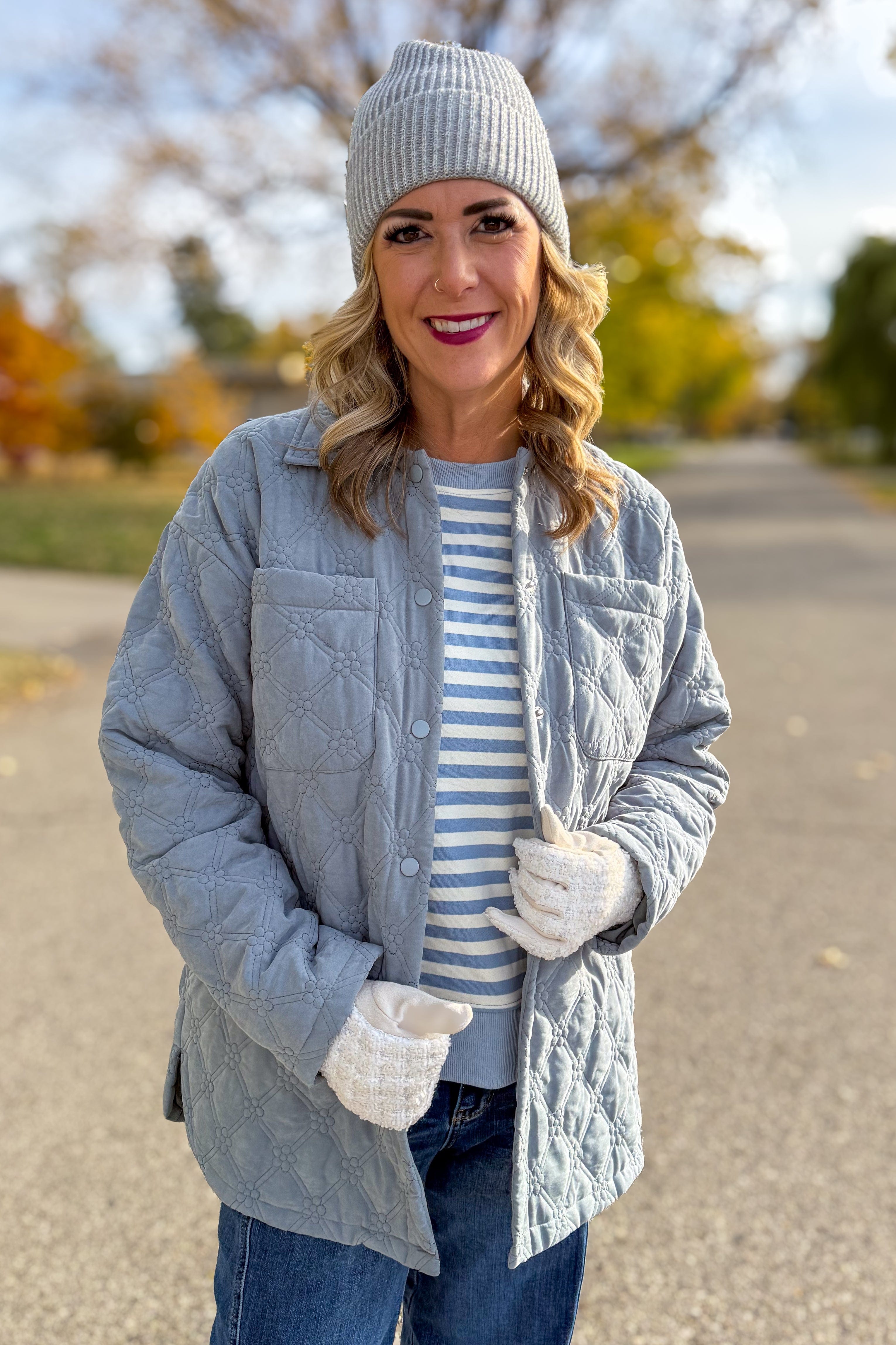 Winter Spruce Quilted Floral Snap Up Jacket