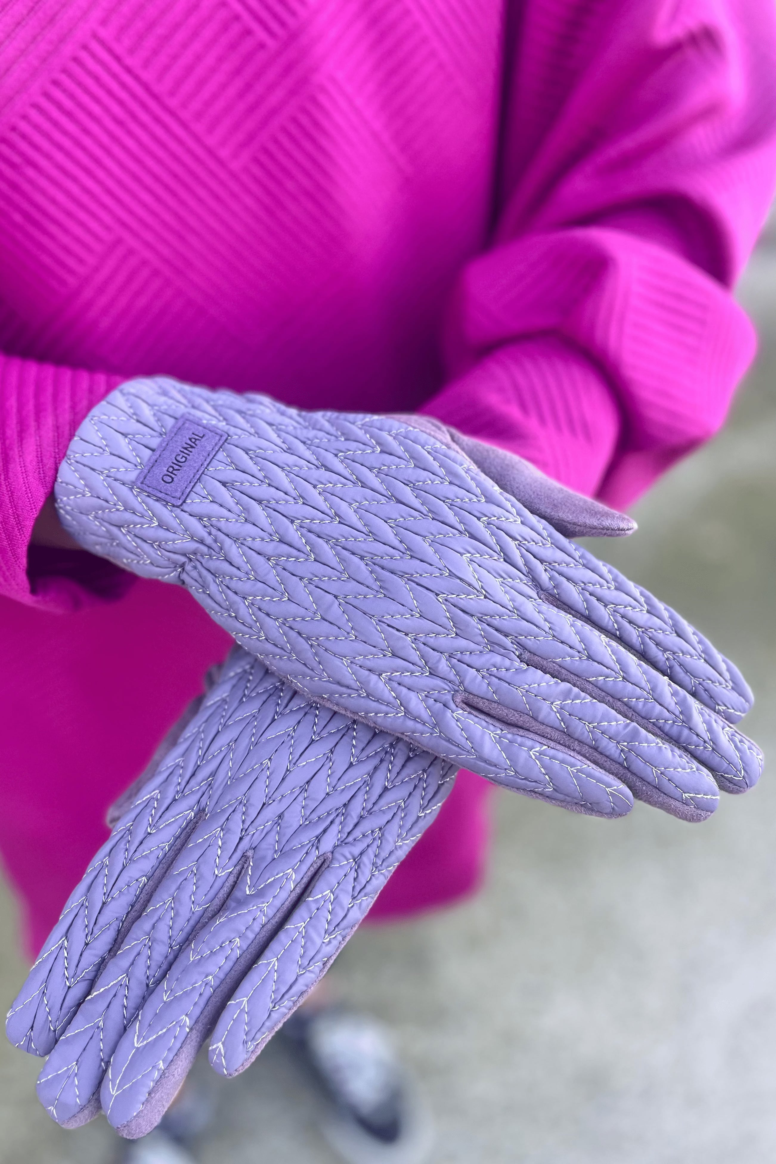Mauve Stocking Stitch Texture Gloves