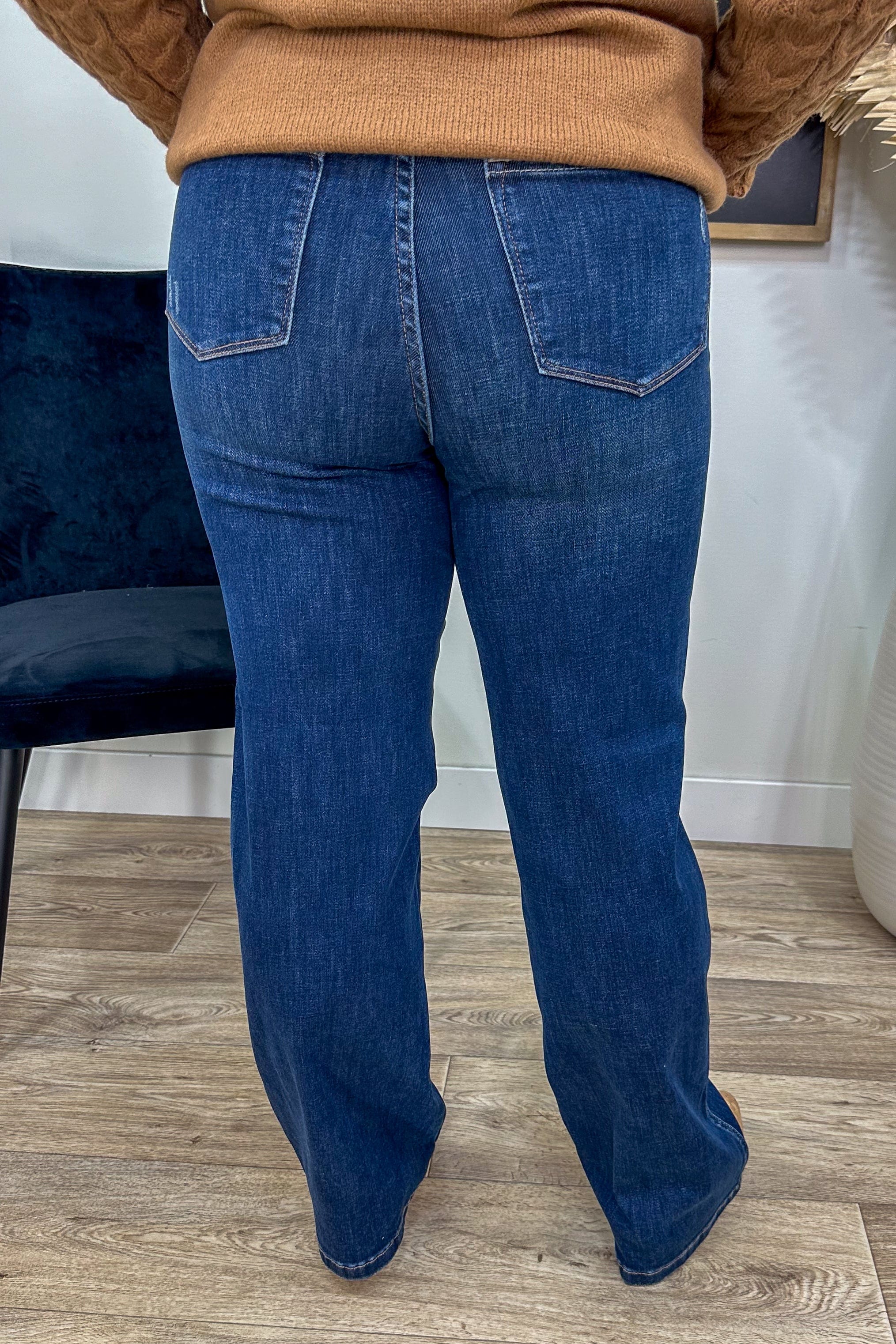 Dark Wide Leg Tummy Control Jean back