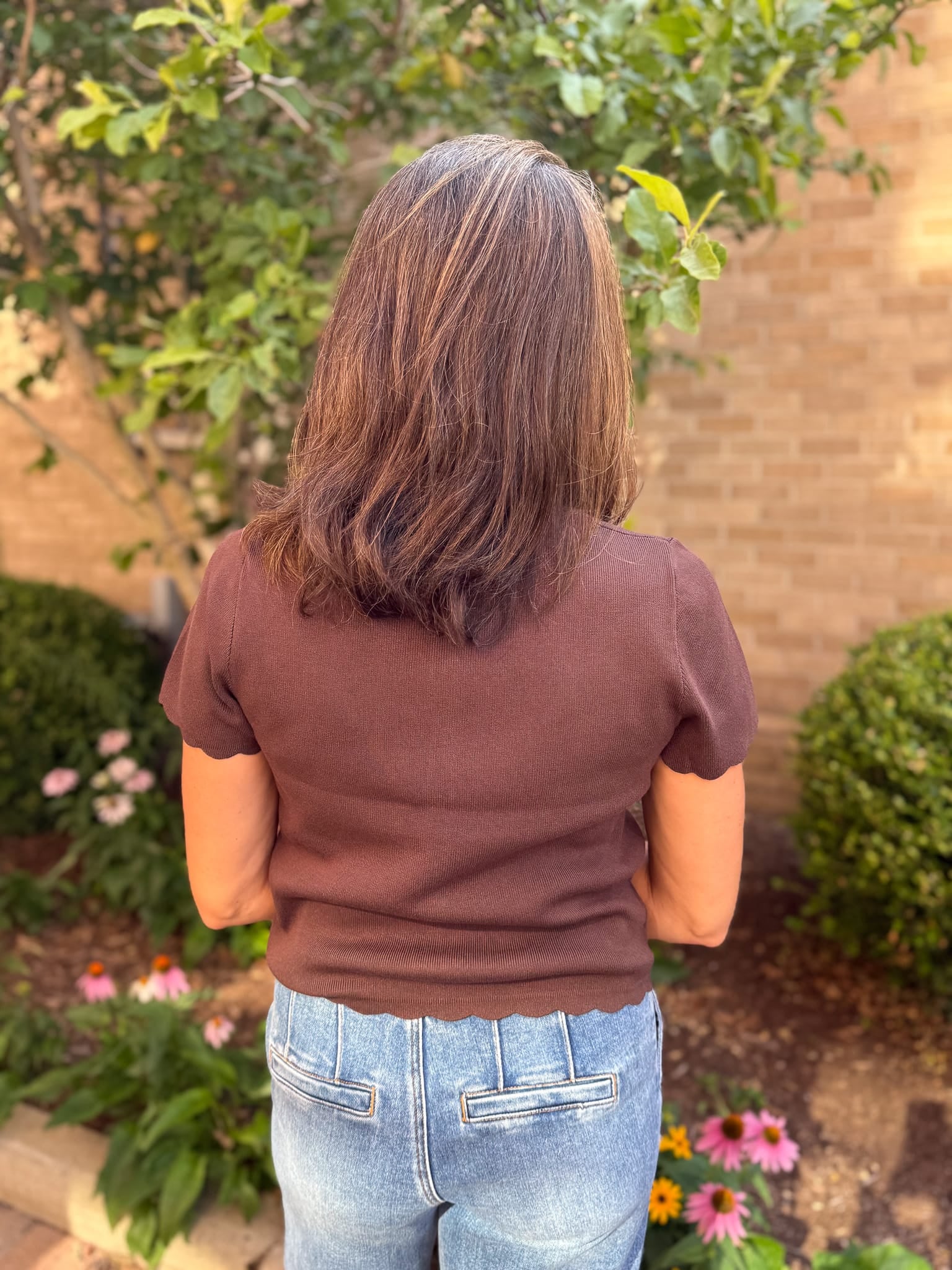 Brown Scalloped Button Cardigan