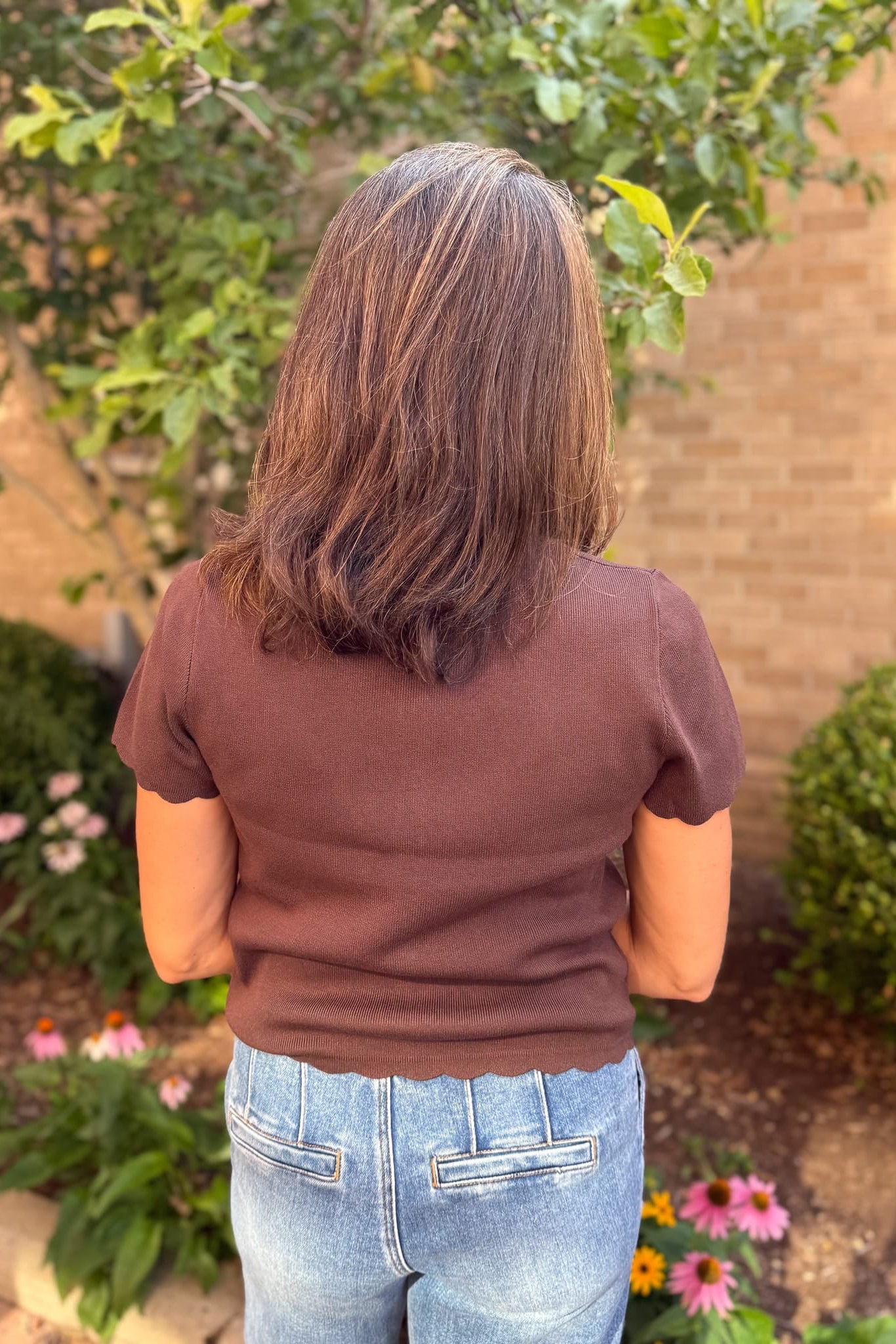 Brown Scalloped Button Cardigan