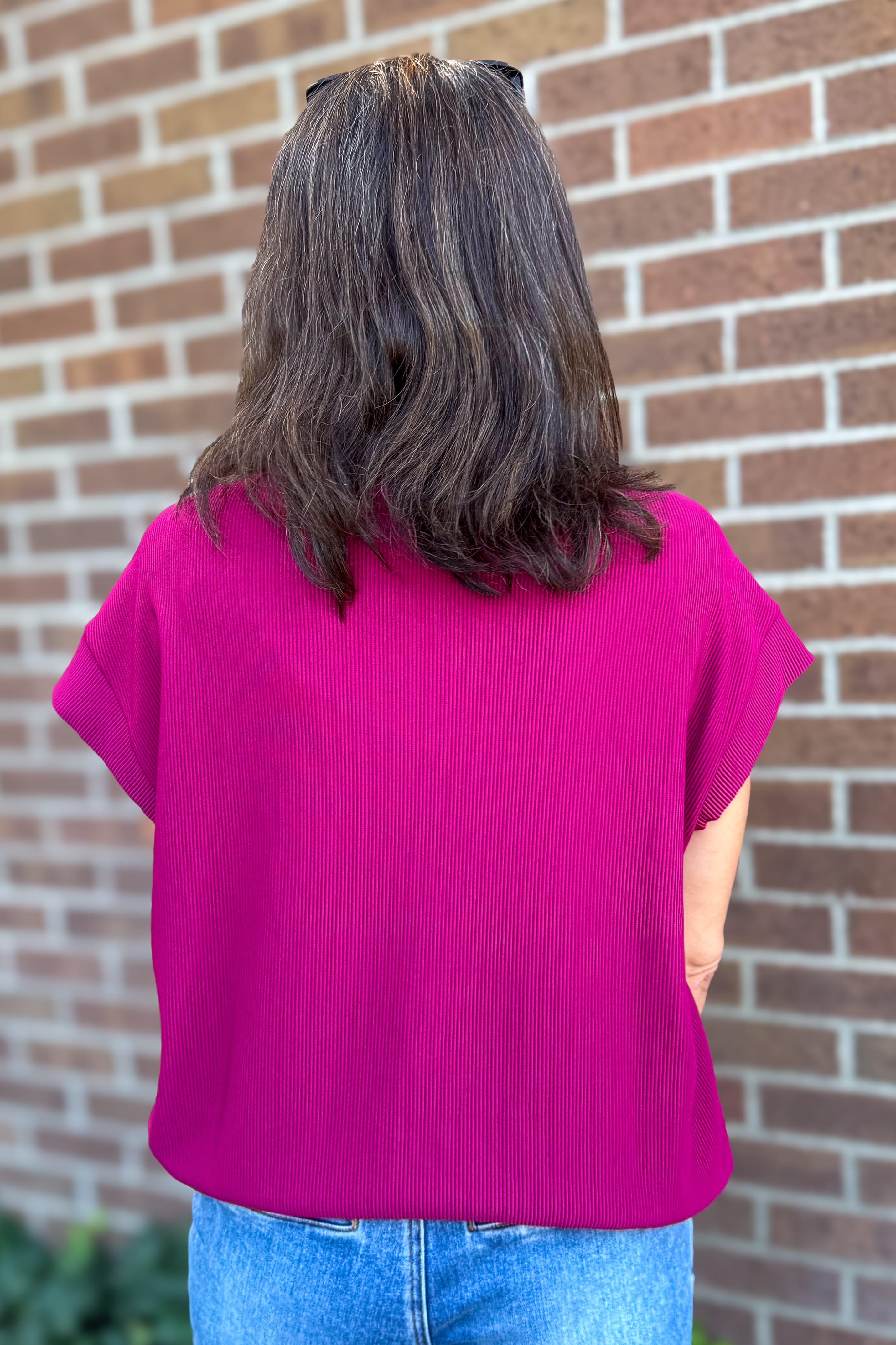 Cabernet Rib High Neck Zip Top Back