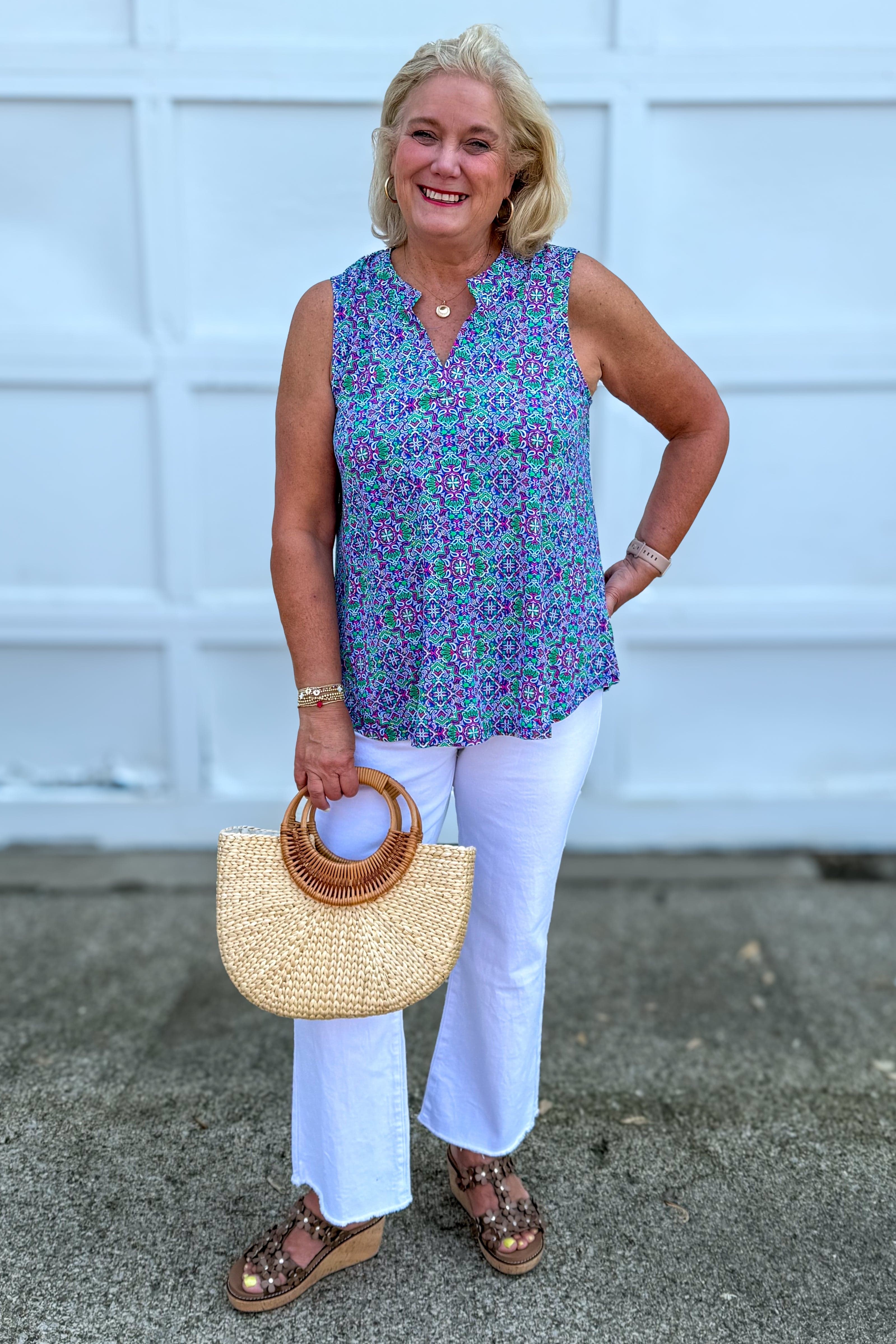 Royal Blue Mosaic Lizzy Tank styled