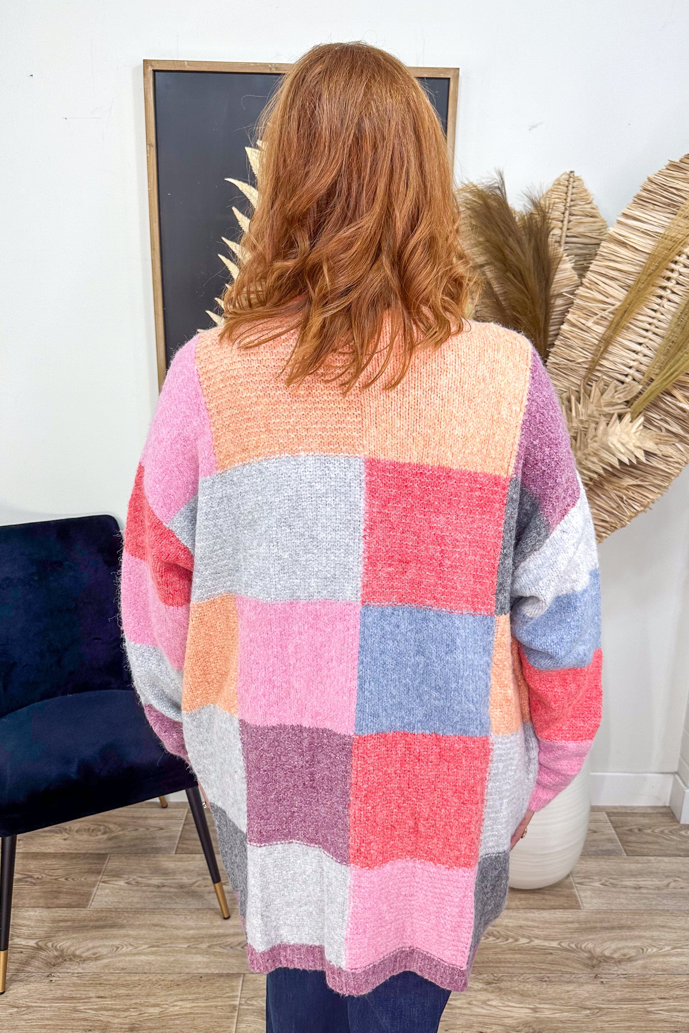 Pink & Grey Colorblock Cardigan back