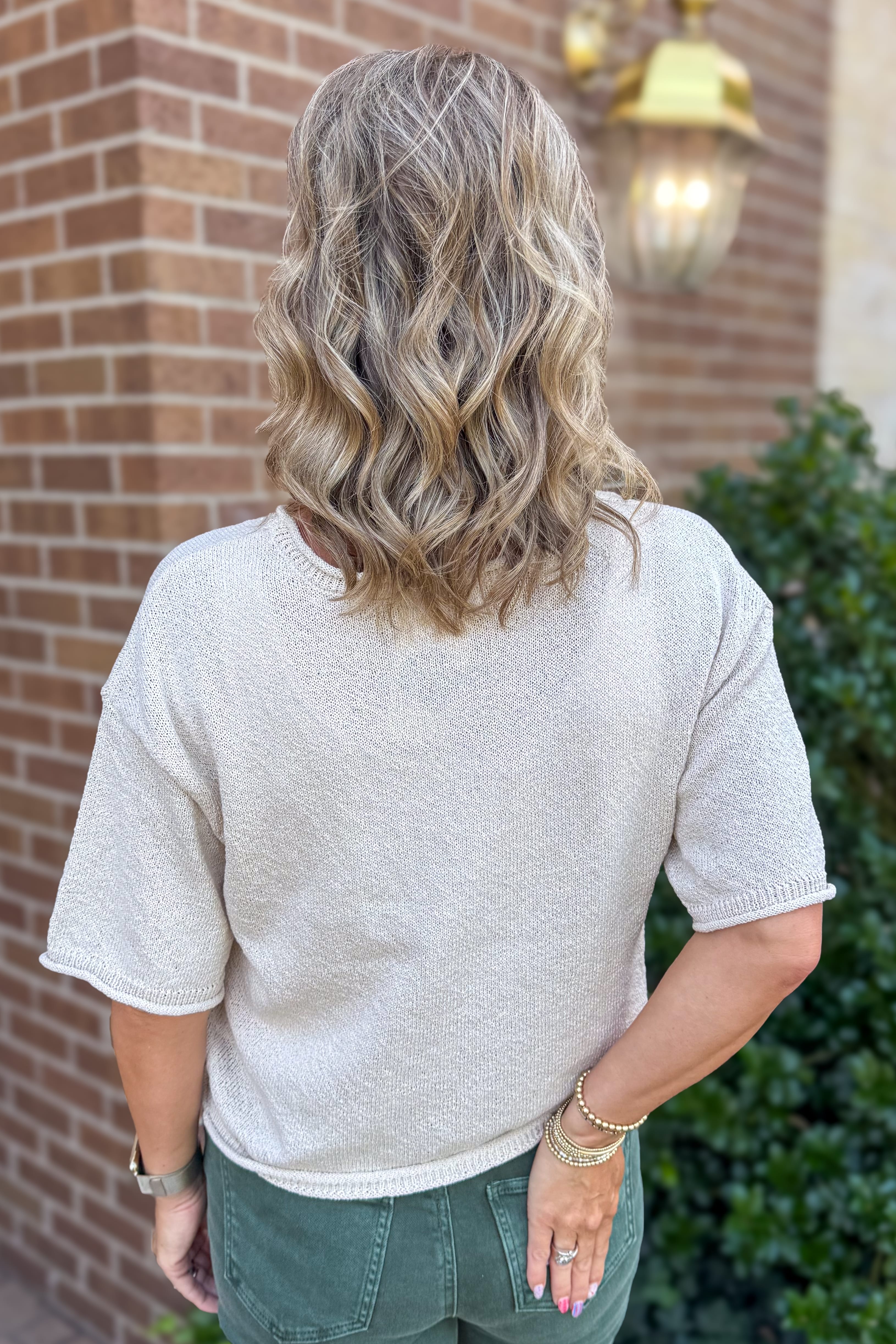 Oatmeal Raw Edge Boxy Knit Sweater Back