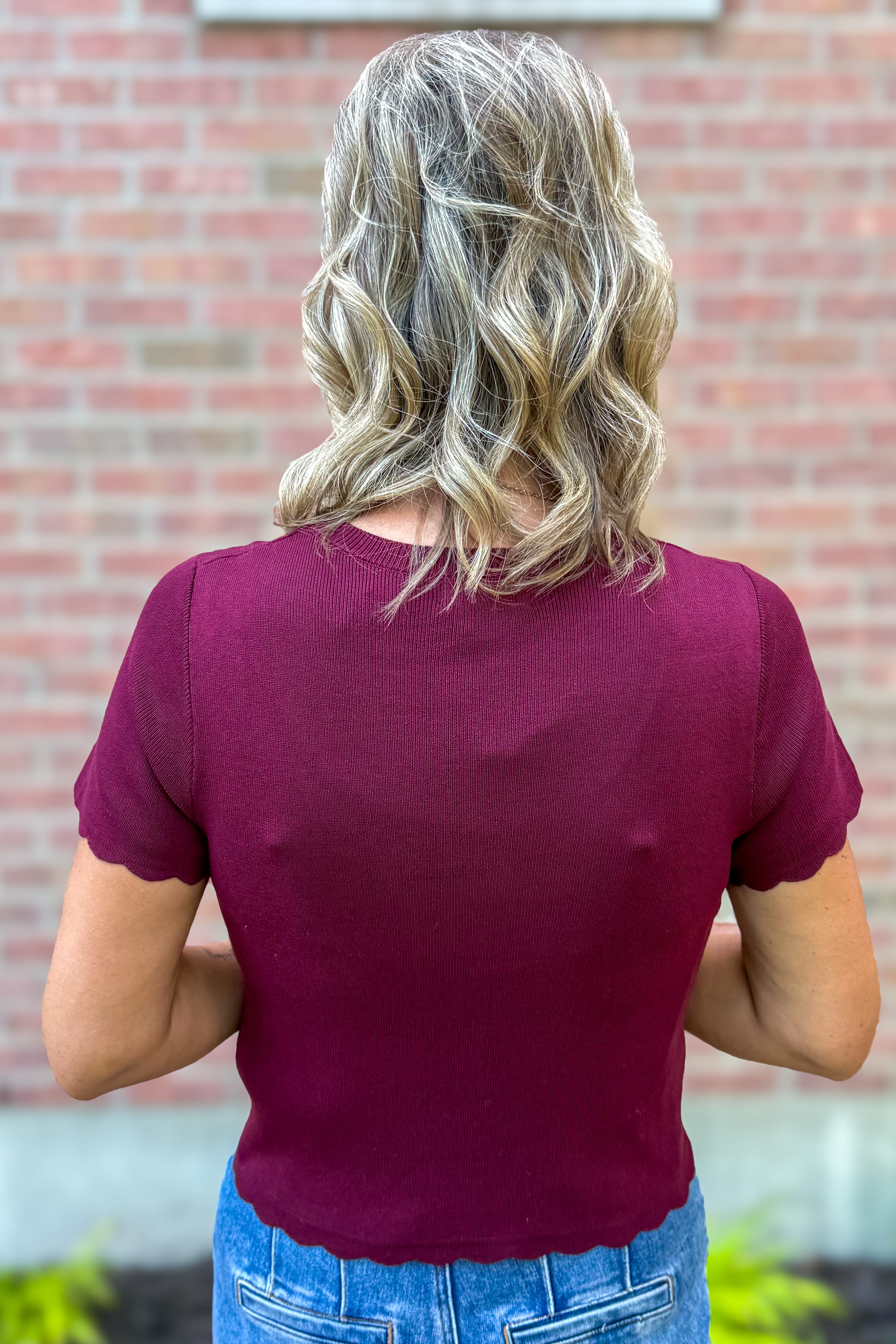 Burgundy Scalloped Button Cardigan Back