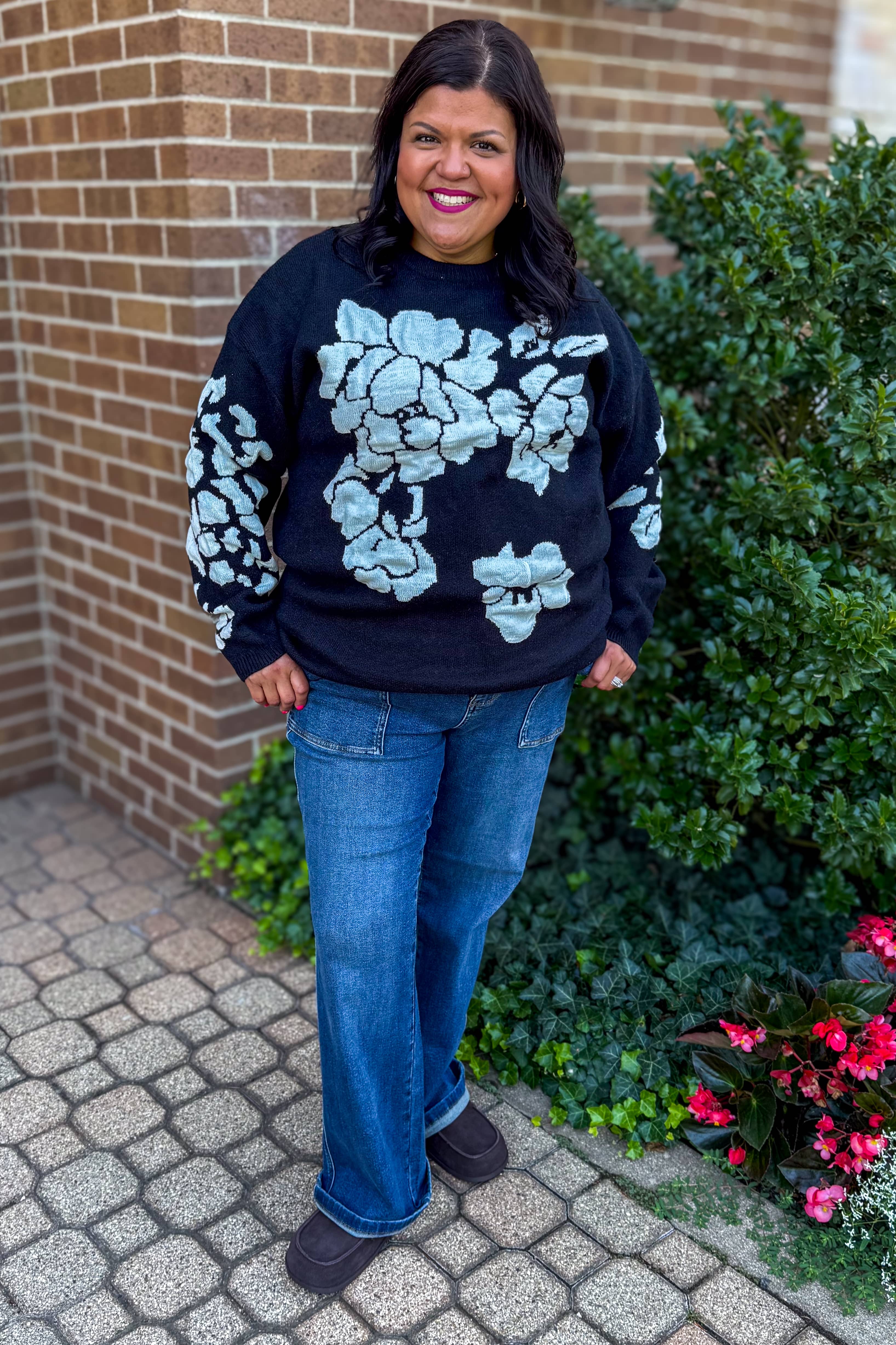 Black & Cream Floral Sweater Styled
