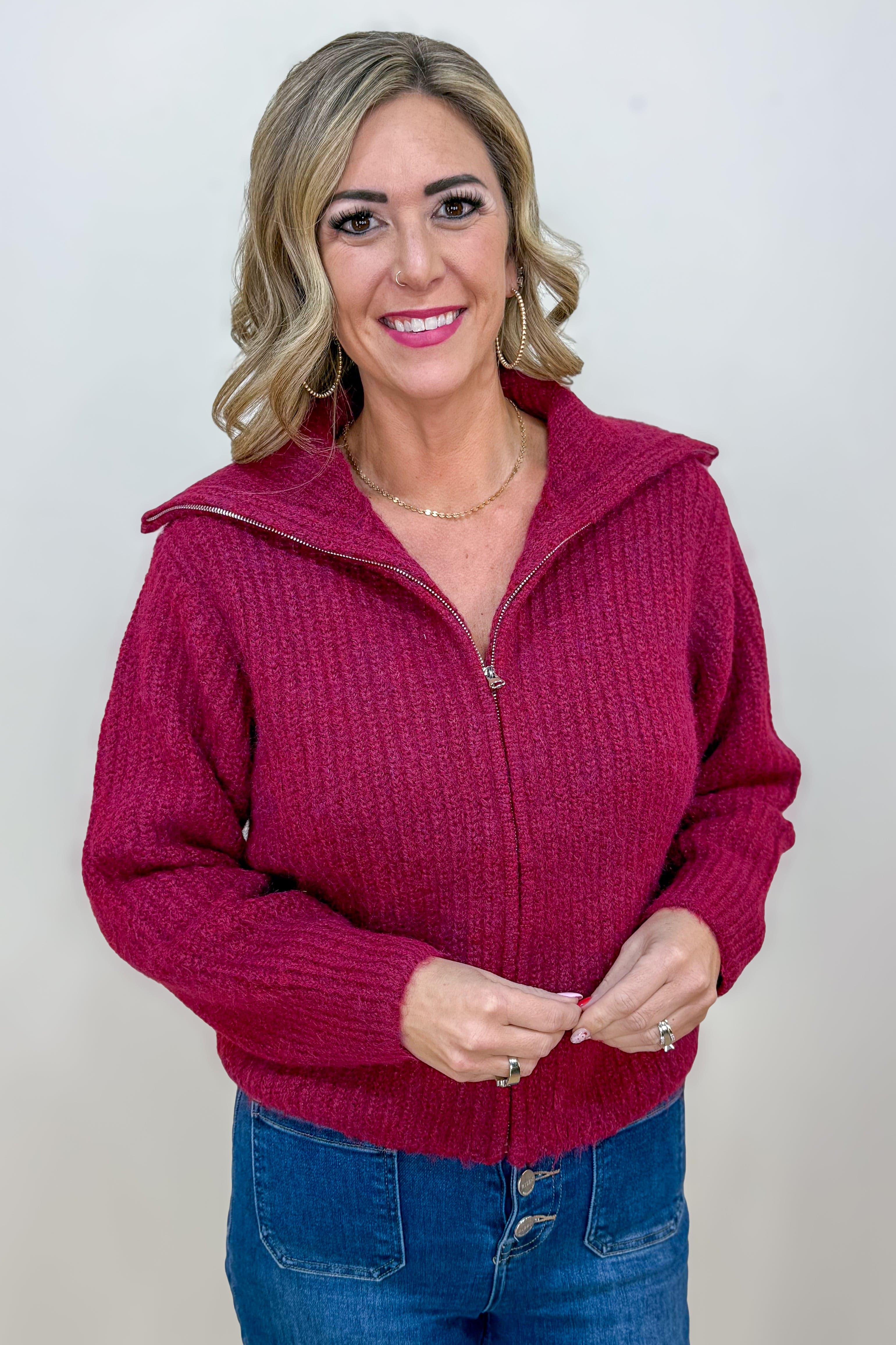 Cabernet High Neck Zip Sweater