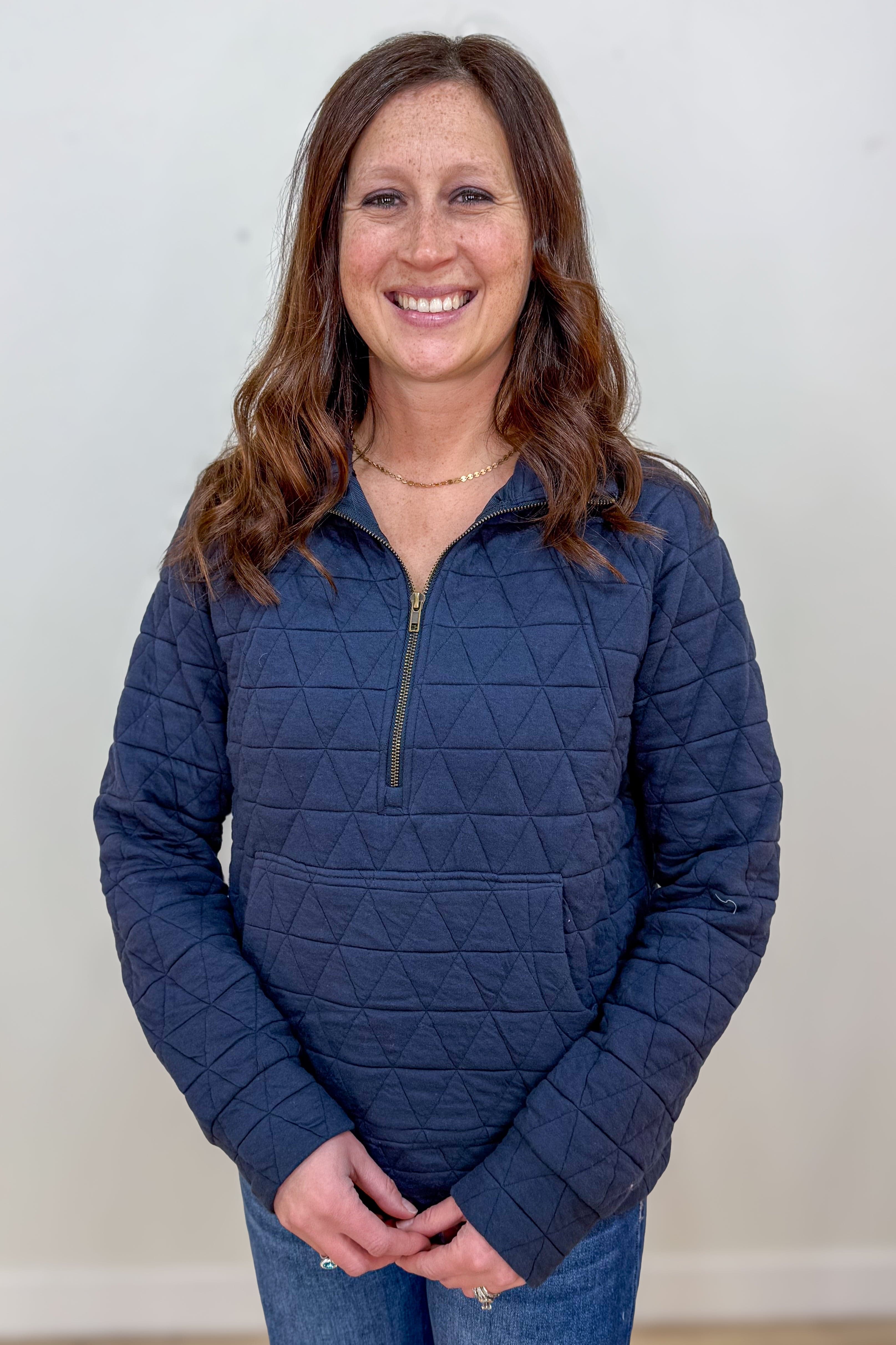 Navy Polar Neck 1/2 Zip Quilted Pullover