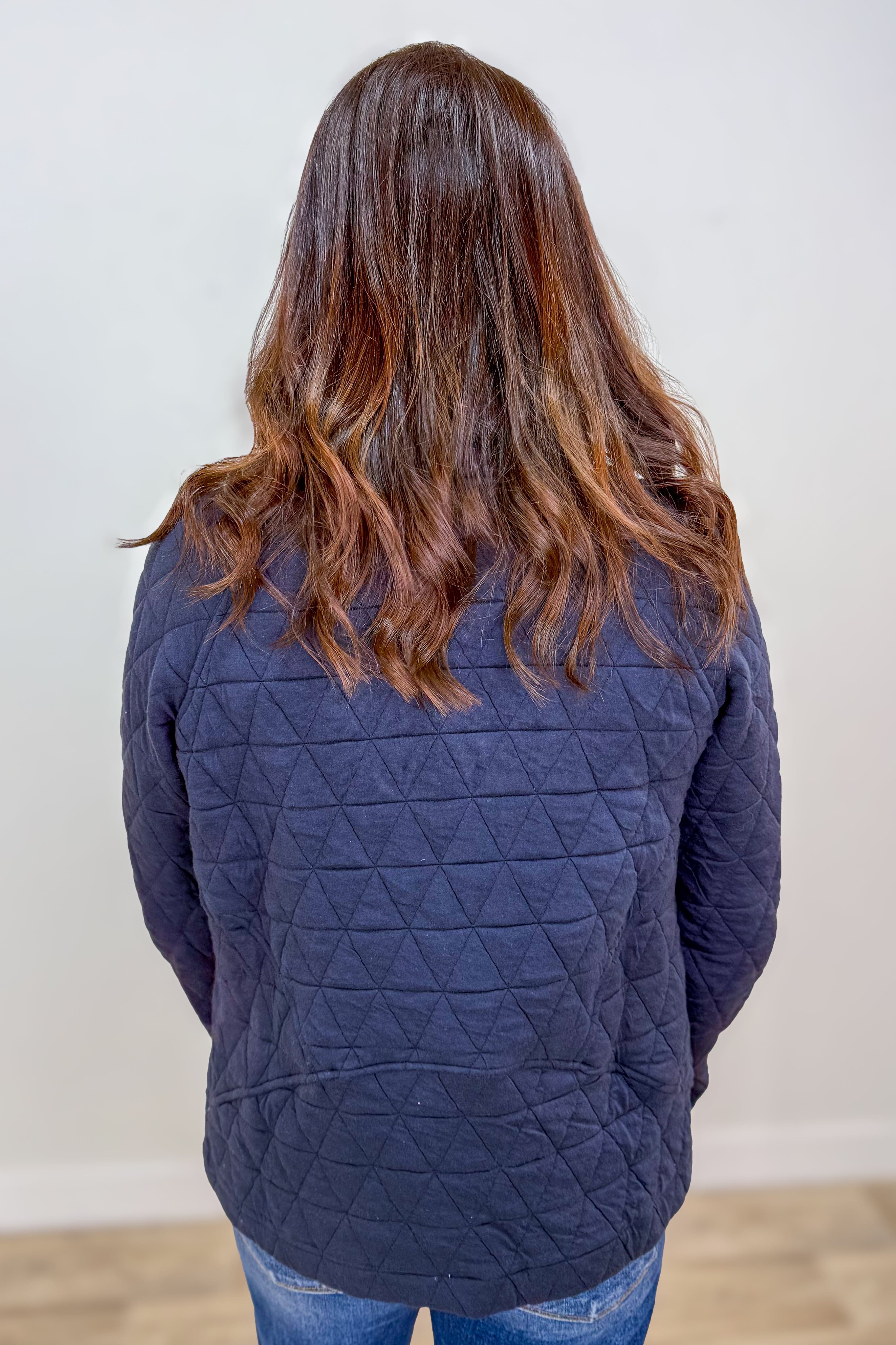 Navy Polar Neck 1/2 Zip Quilted Pullover Back