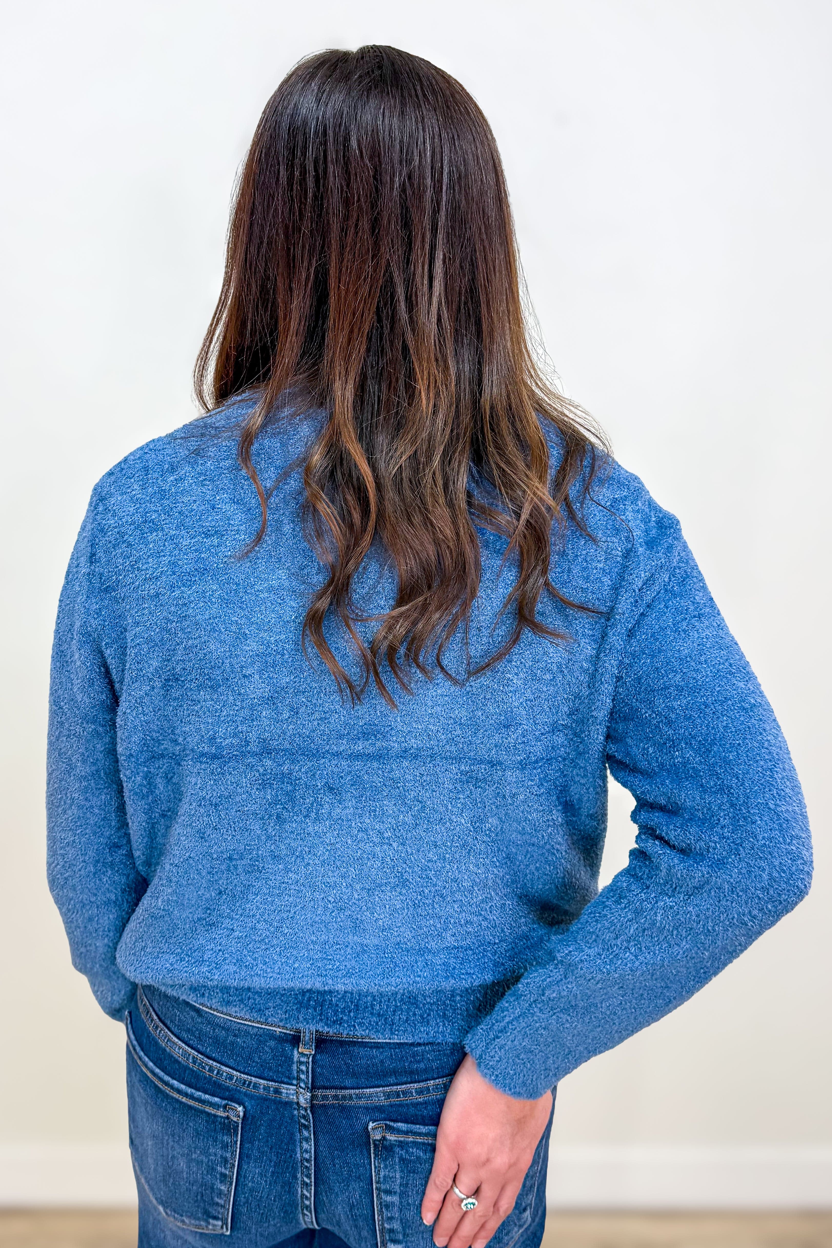 Dusty Blue 5 Button Sweater Back