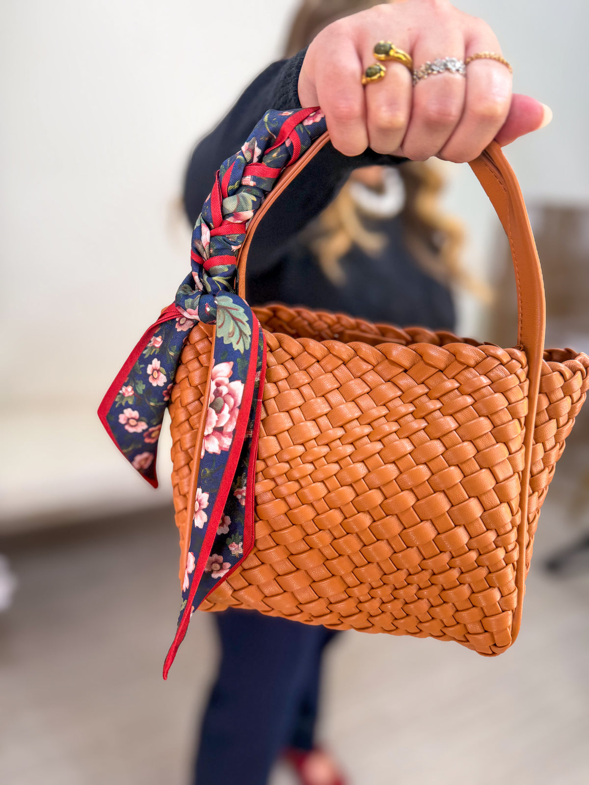 Navy & Burgundy Floral Skinny Scarf
