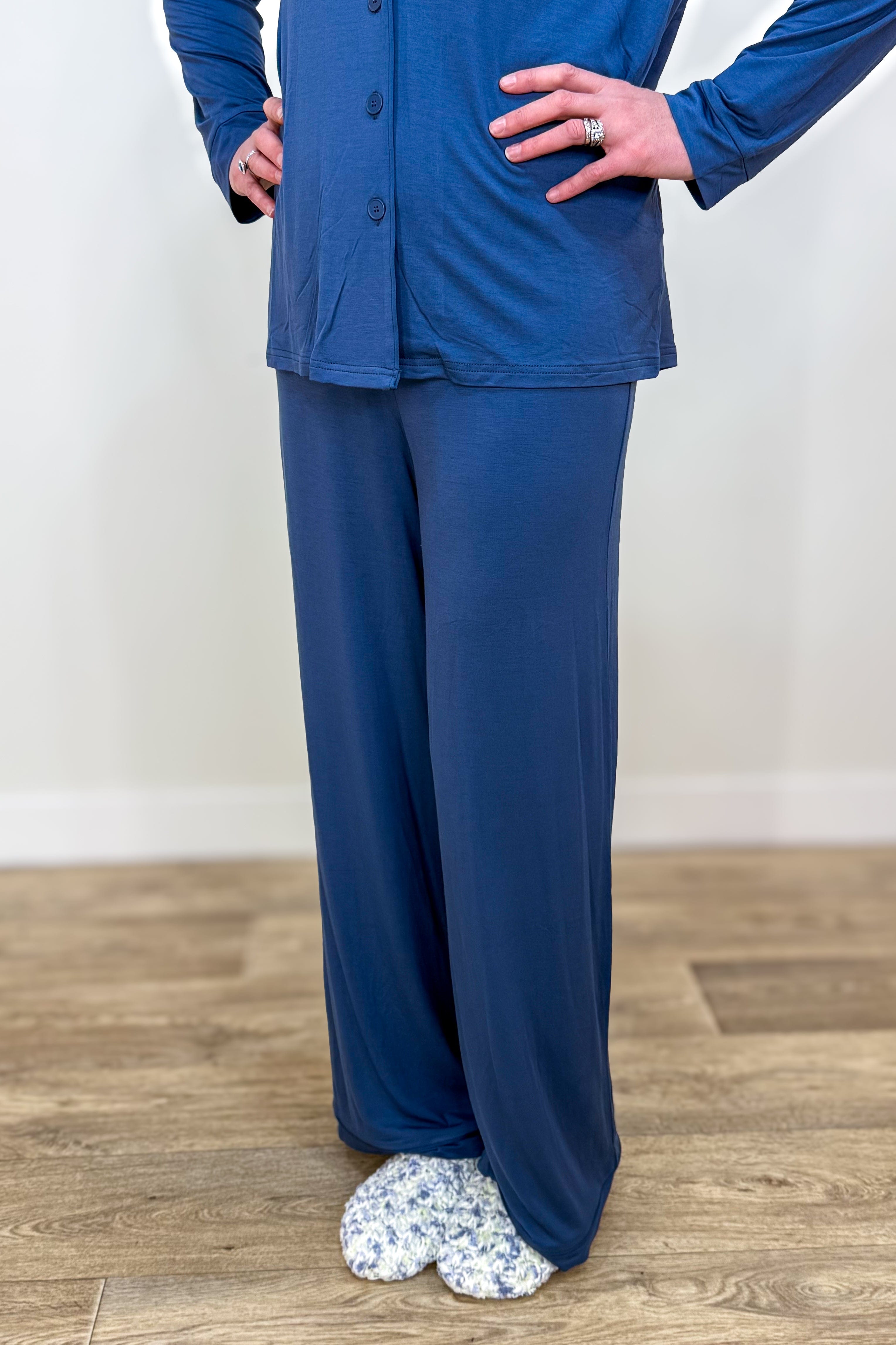 Denim Blue Bamboo Pajama Set Detailed
