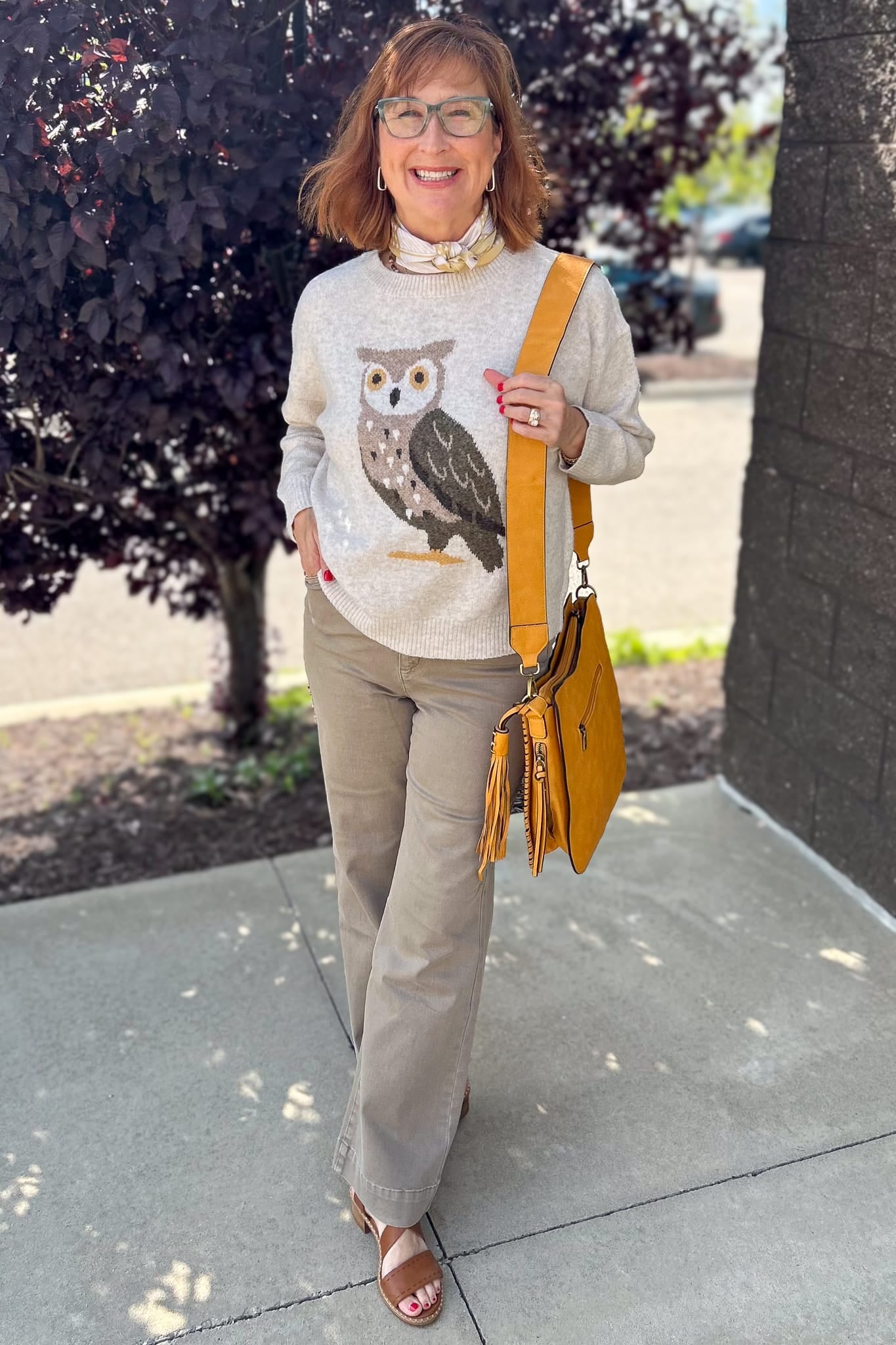 Taupe Owl Sweater Styled