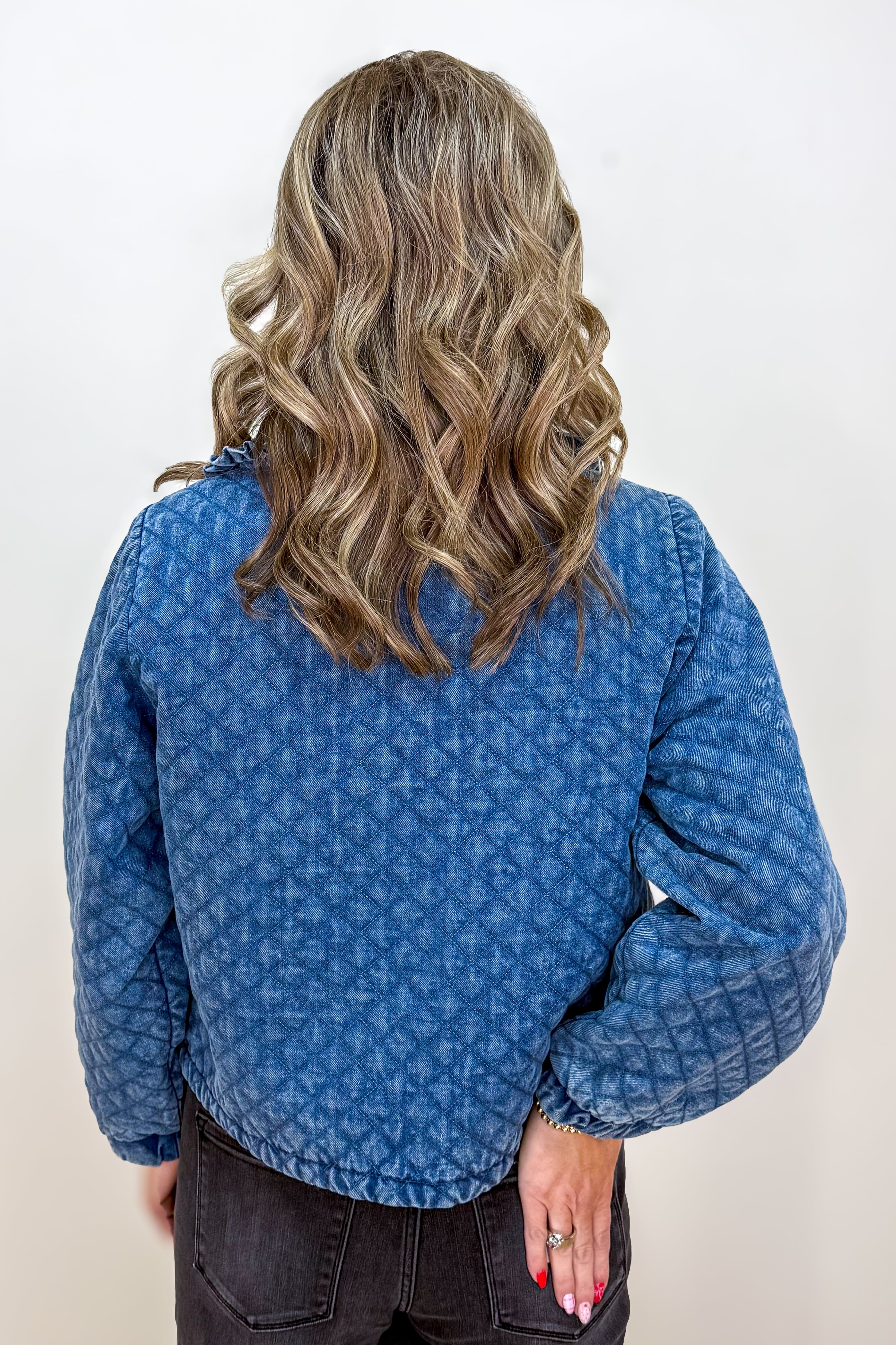 Washed Denim Quilted Front Tie Jacket Back