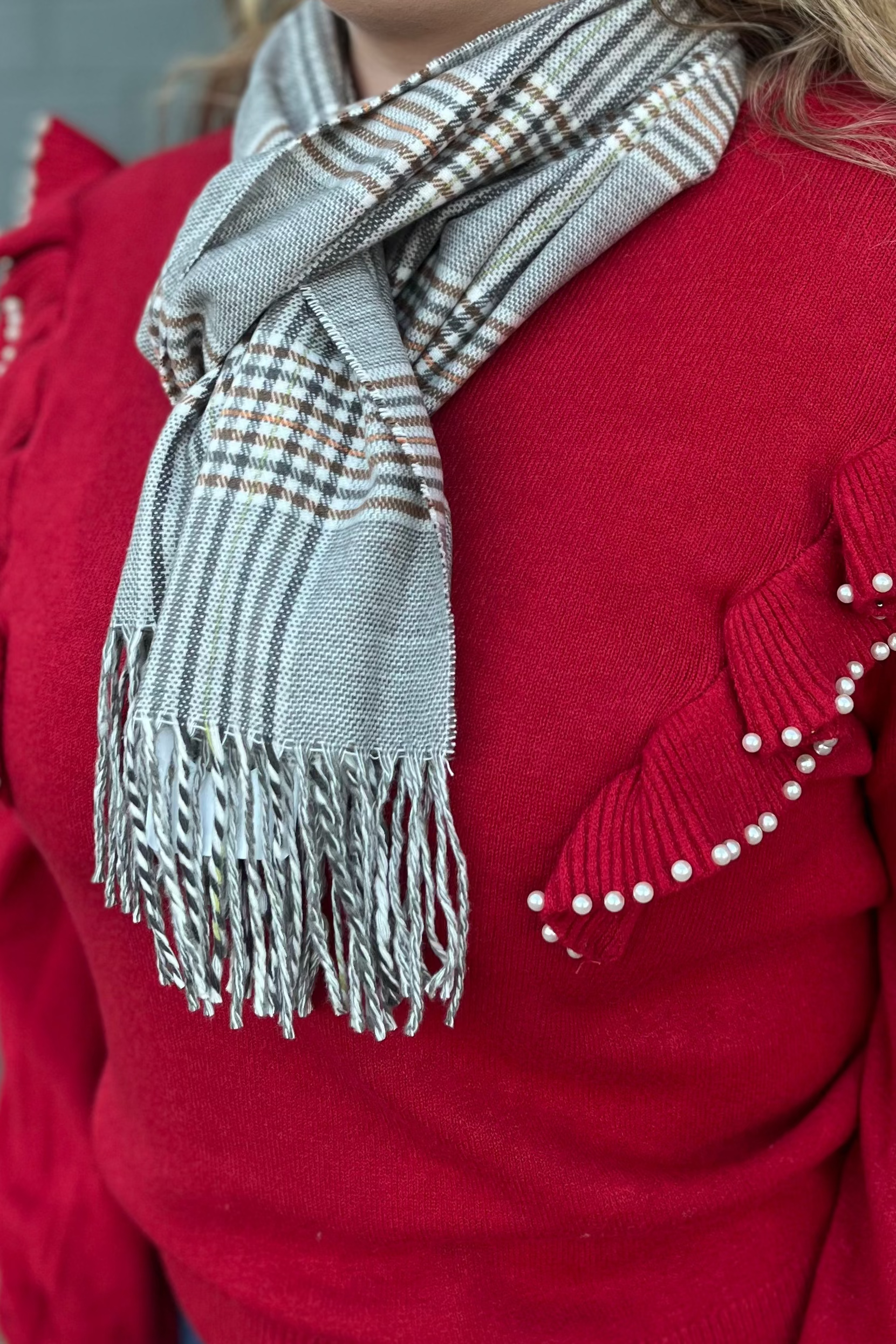 Olive & Tan Cashmere Feel Scarf