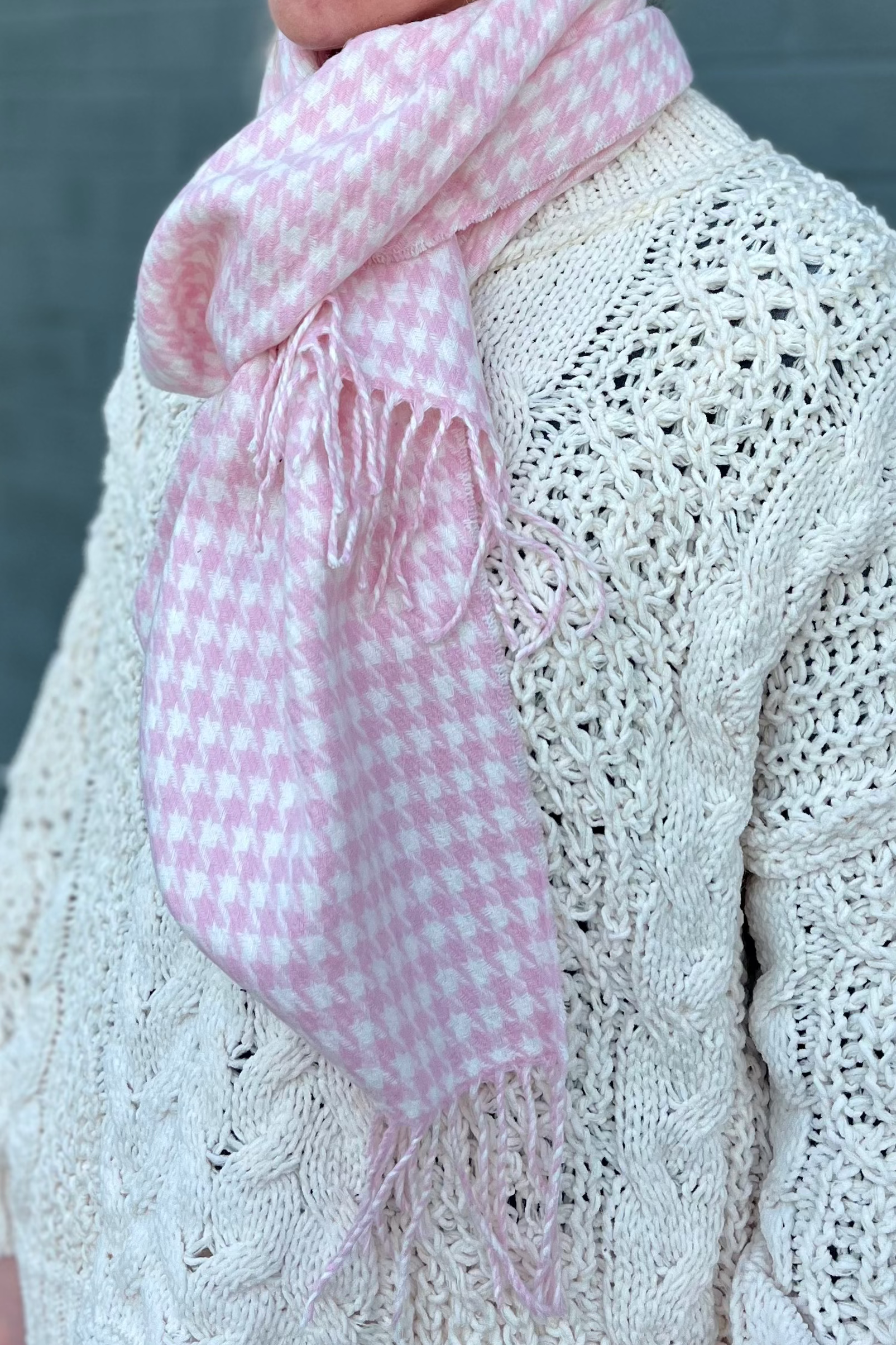 Light Pink Herringbone Cashmere Feel Scarf